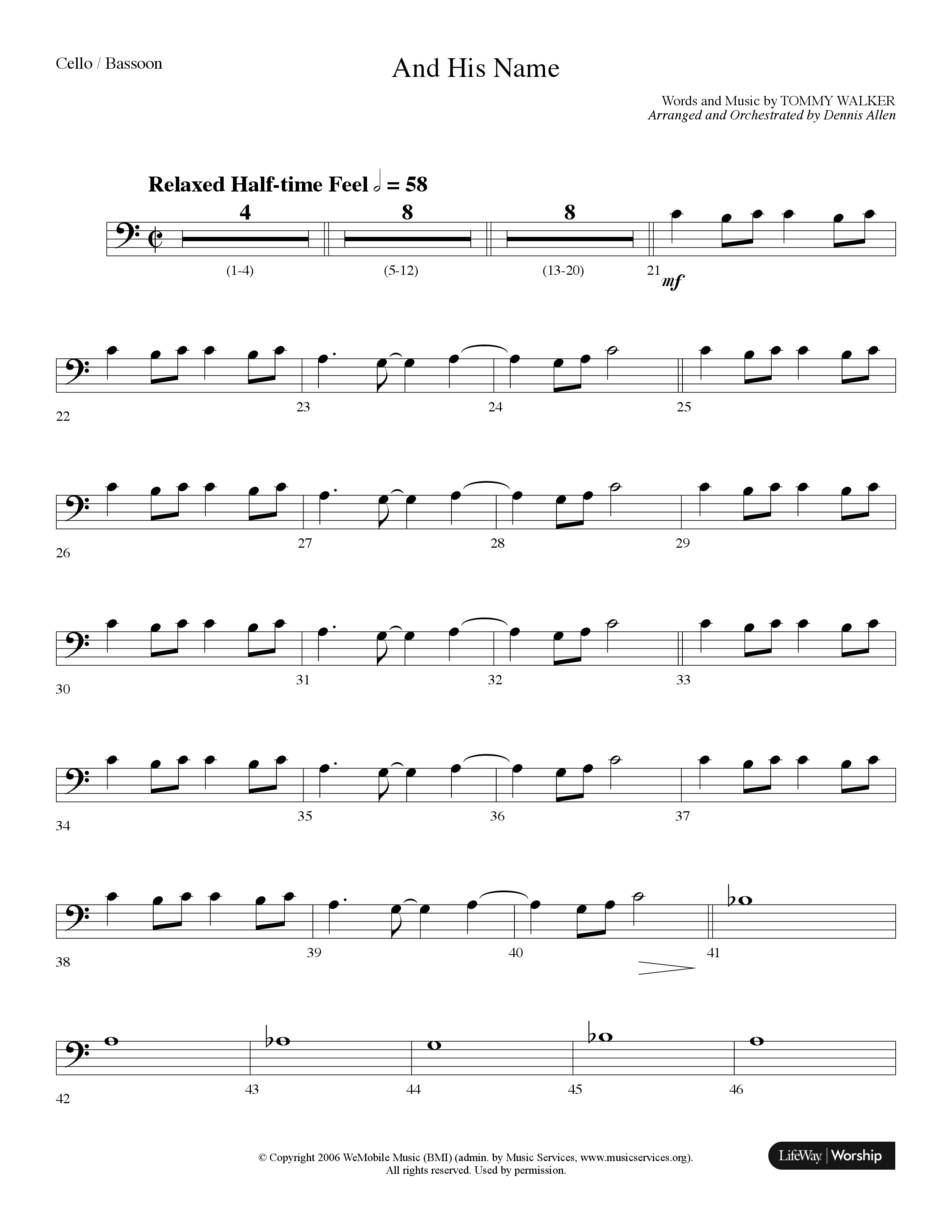 And His Name (Choral Anthem SATB) Cello (Lifeway Choral / Arr. Dennis Allen)
