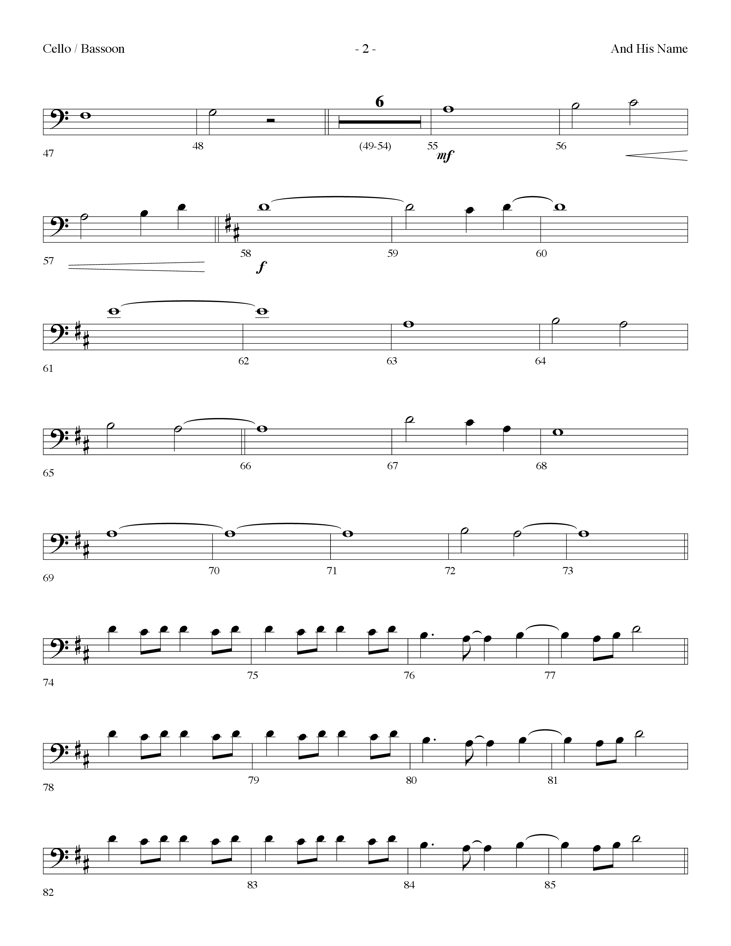 And His Name (Choral Anthem SATB) Cello (Lifeway Choral / Arr. Dennis Allen)