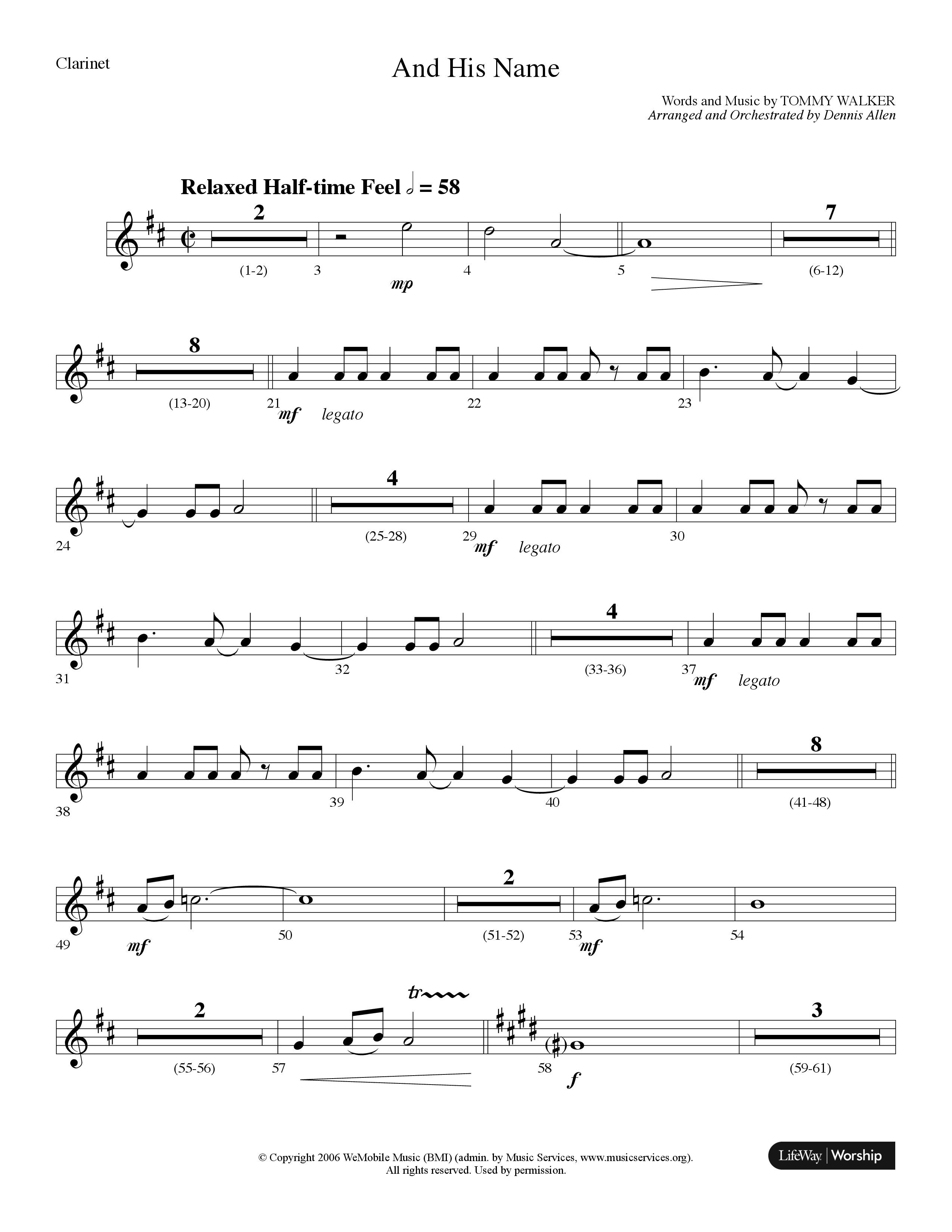 And His Name (Choral Anthem SATB) Clarinet (Lifeway Choral / Arr. Dennis Allen)