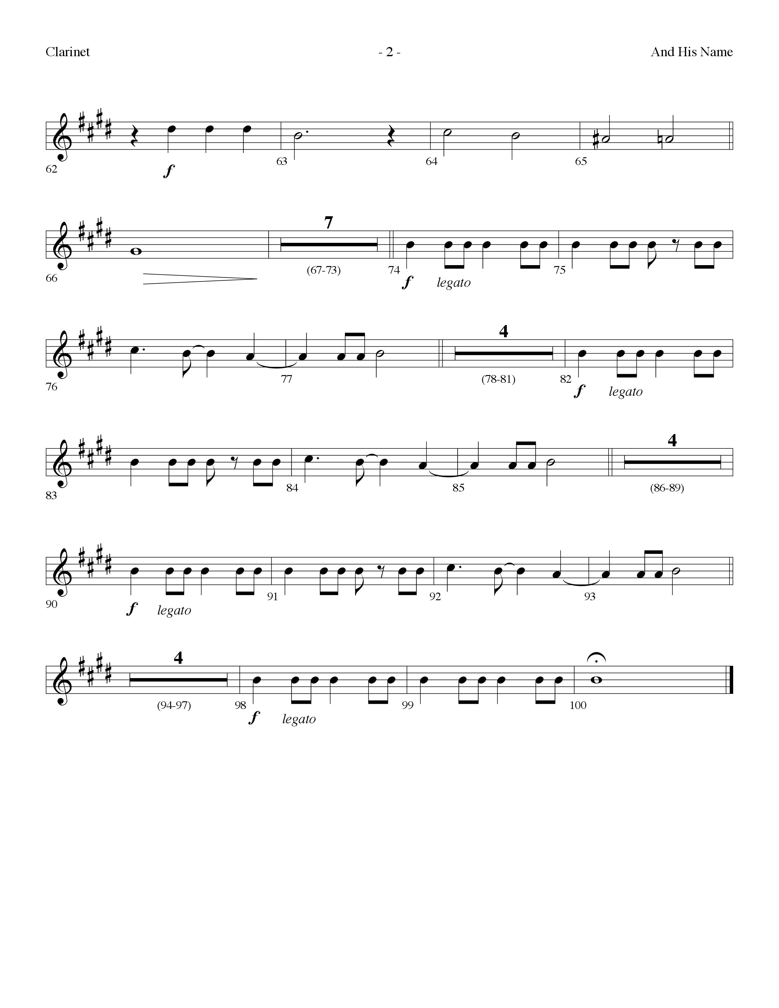 And His Name (Choral Anthem SATB) Clarinet (Lifeway Choral / Arr. Dennis Allen)