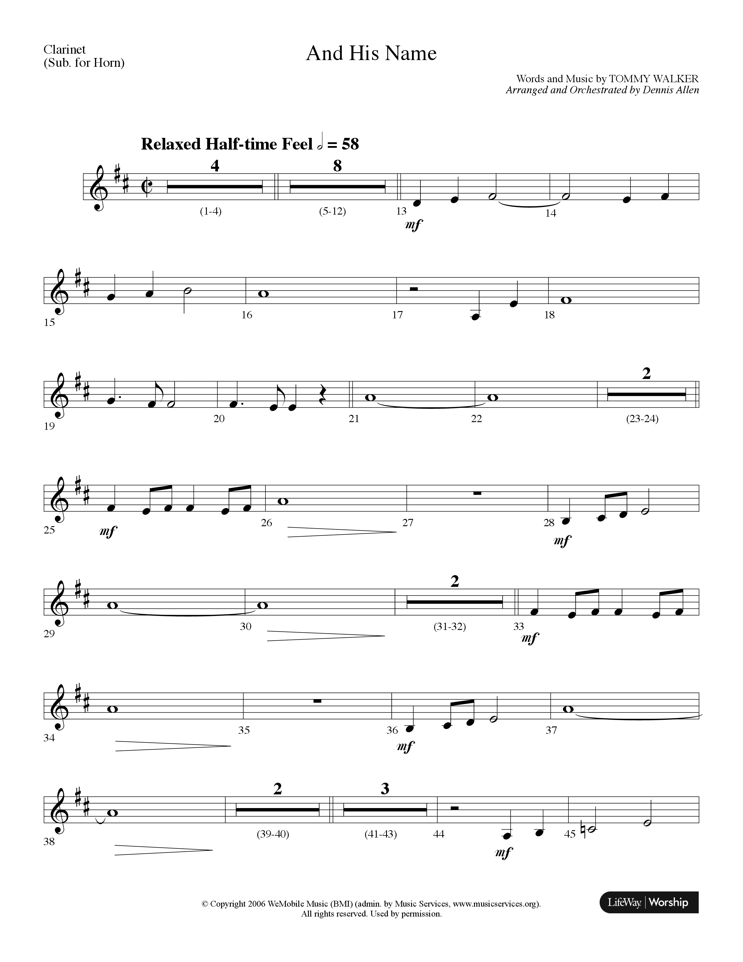 And His Name (Choral Anthem SATB) Clarinet (Lifeway Choral / Arr. Dennis Allen)