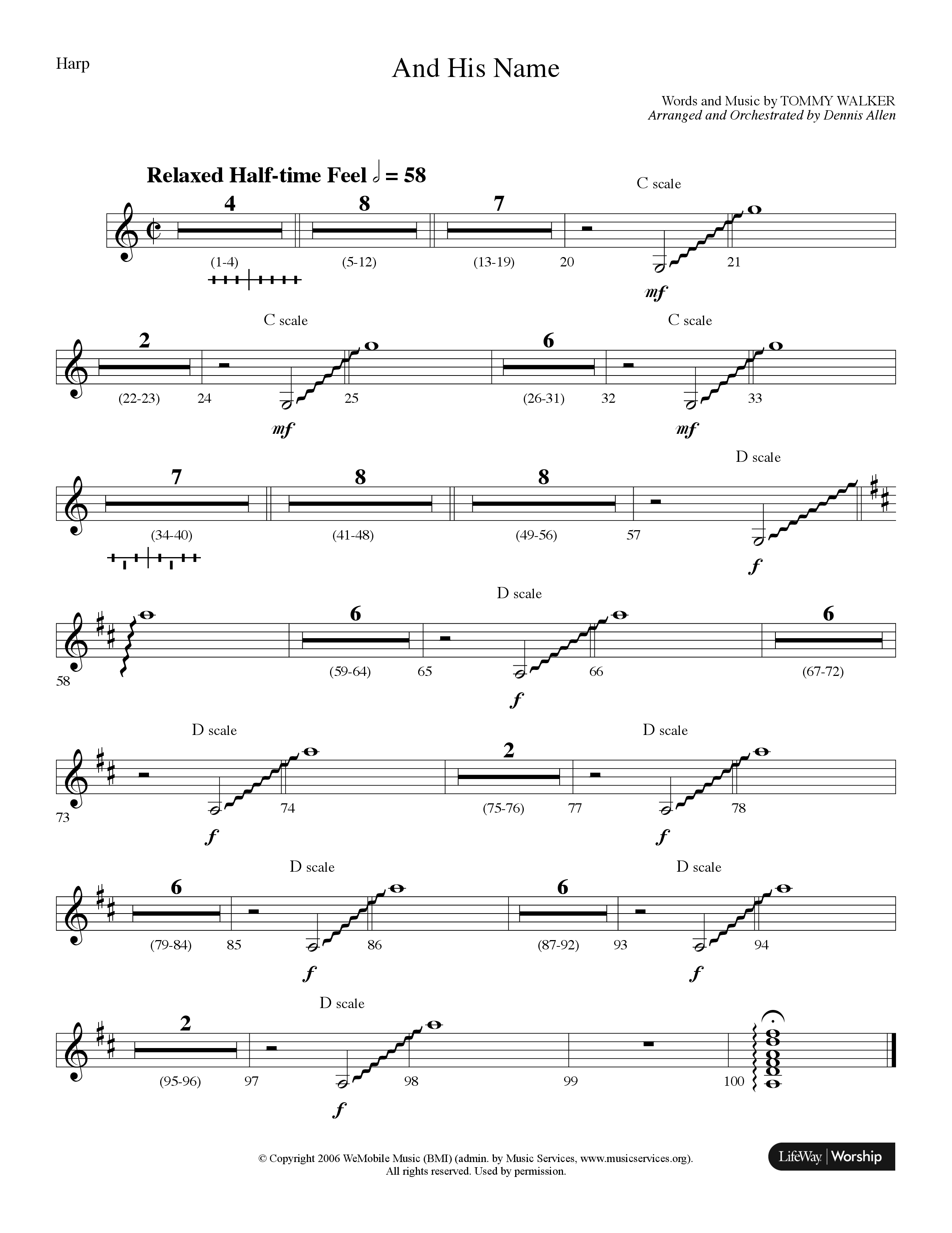 And His Name (Choral Anthem SATB) Harp (Lifeway Choral / Arr. Dennis Allen)