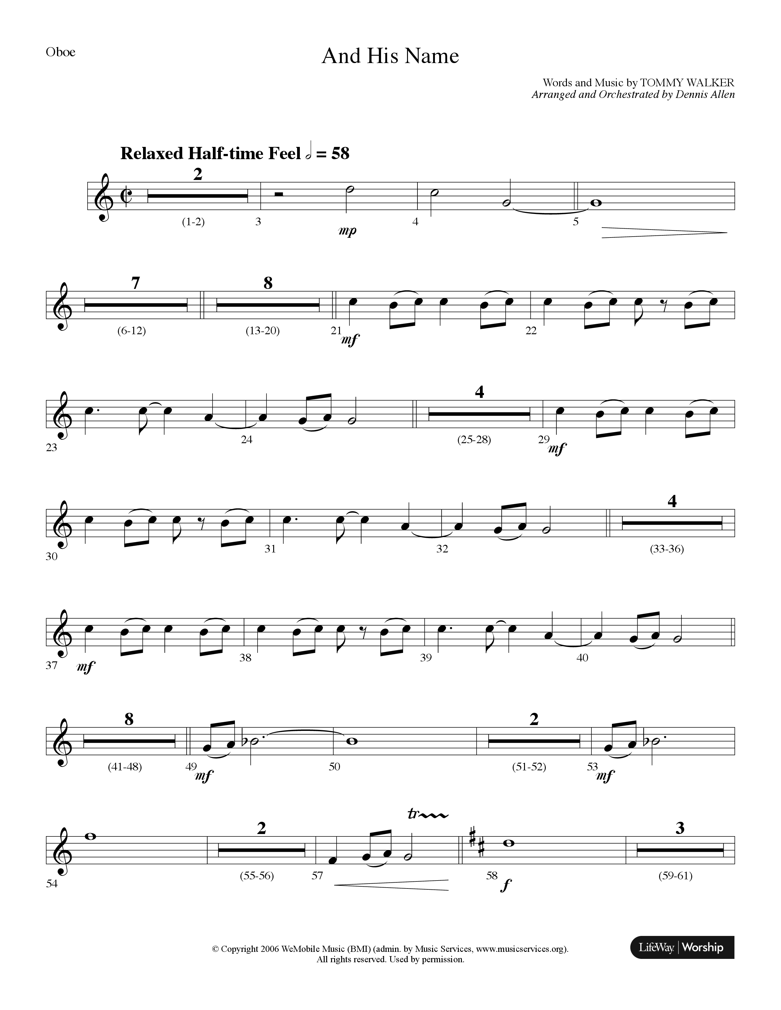And His Name (Choral Anthem SATB) Oboe (Lifeway Choral / Arr. Dennis Allen)