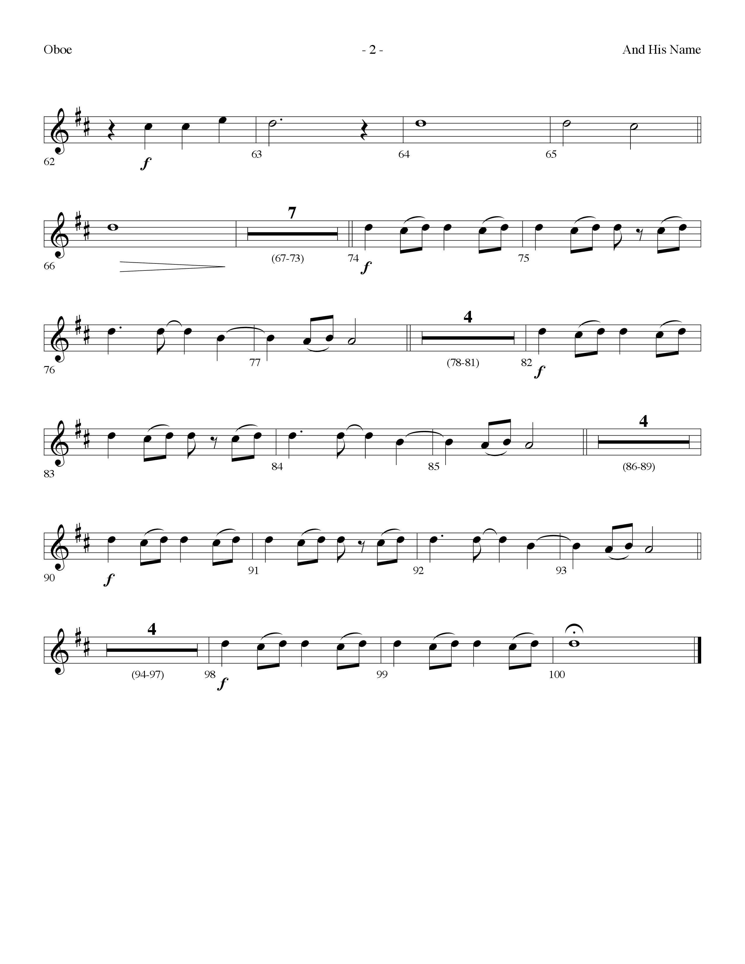 And His Name (Choral Anthem SATB) Oboe (Lifeway Choral / Arr. Dennis Allen)