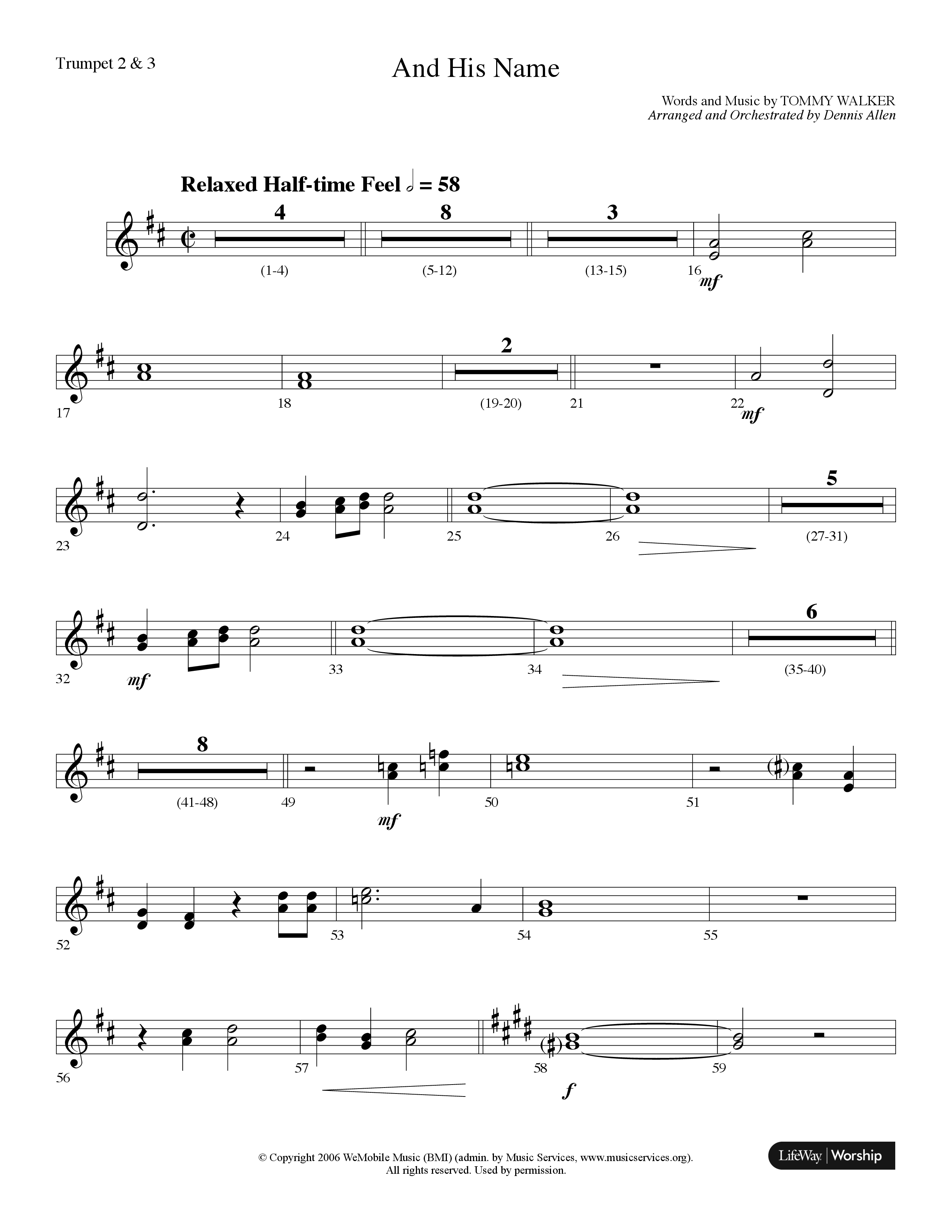 And His Name (Choral Anthem SATB) Trumpet 2/3 (Lifeway Choral / Arr. Dennis Allen)