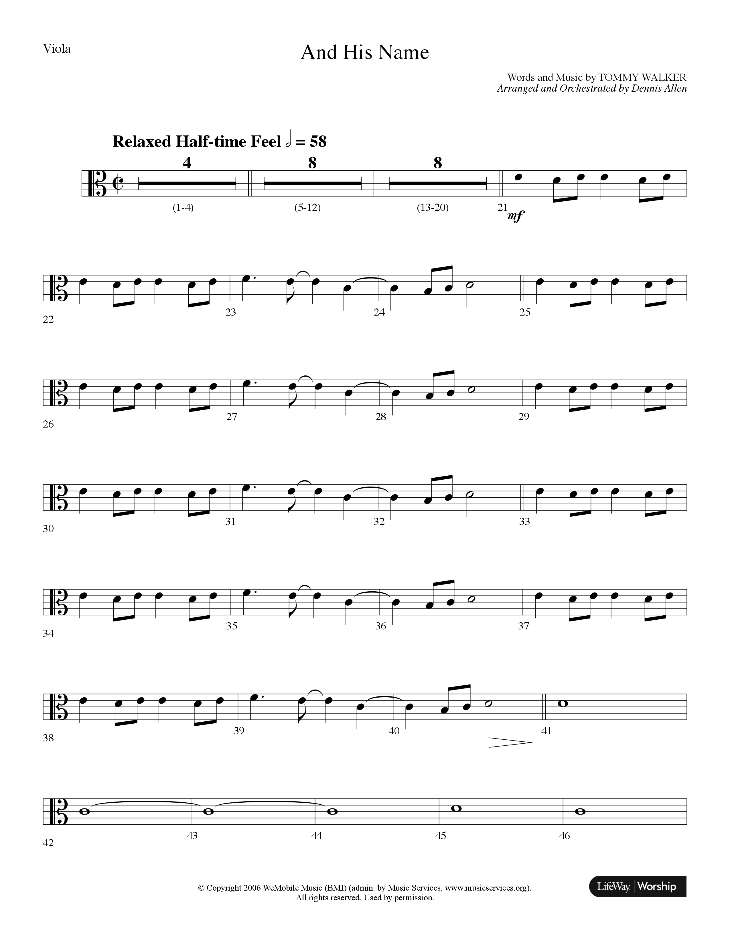 And His Name (Choral Anthem SATB) Viola (Lifeway Choral / Arr. Dennis Allen)