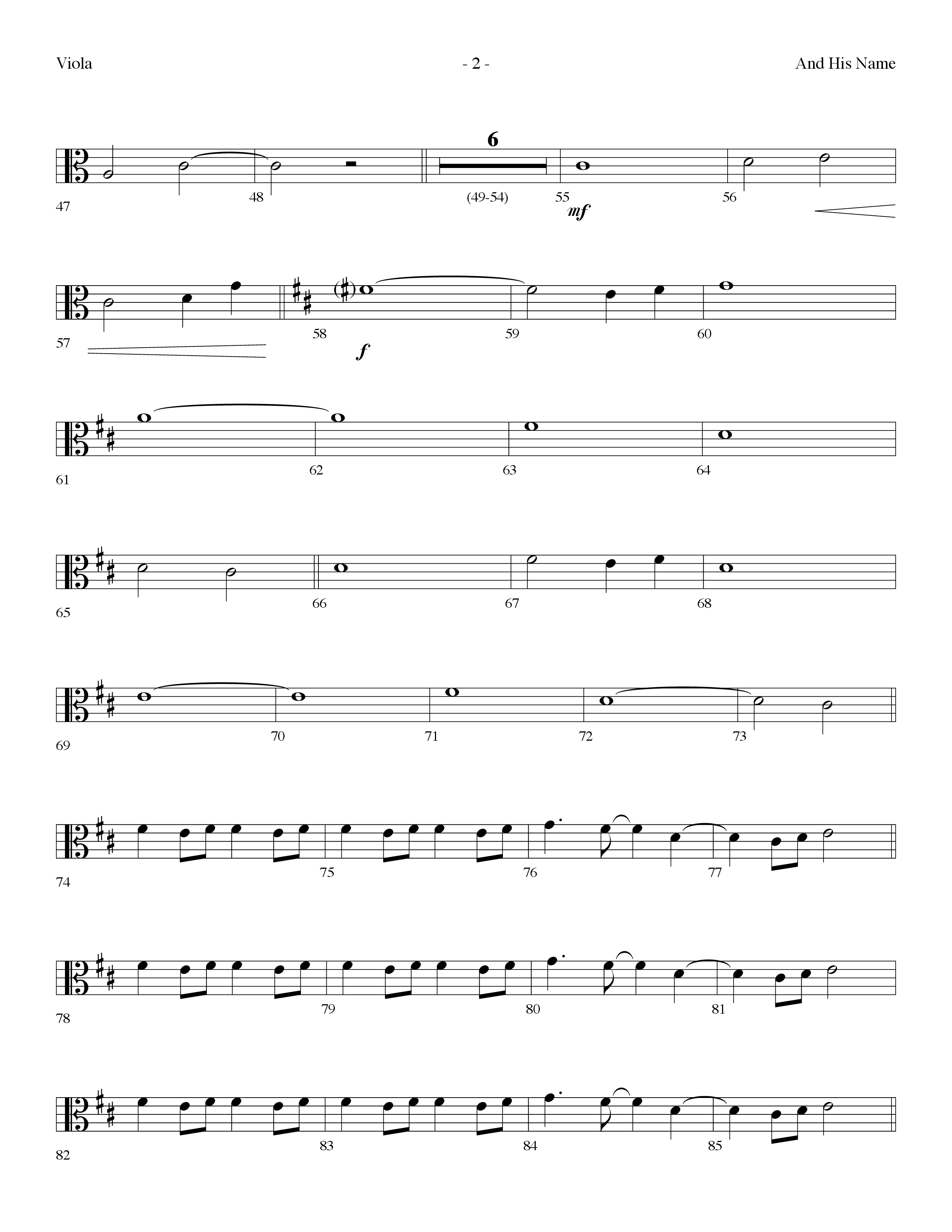 And His Name (Choral Anthem SATB) Viola (Lifeway Choral / Arr. Dennis Allen)