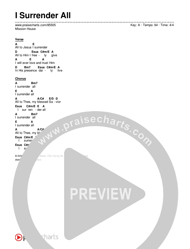 I Surrender All Chord Chart (Mission House)
