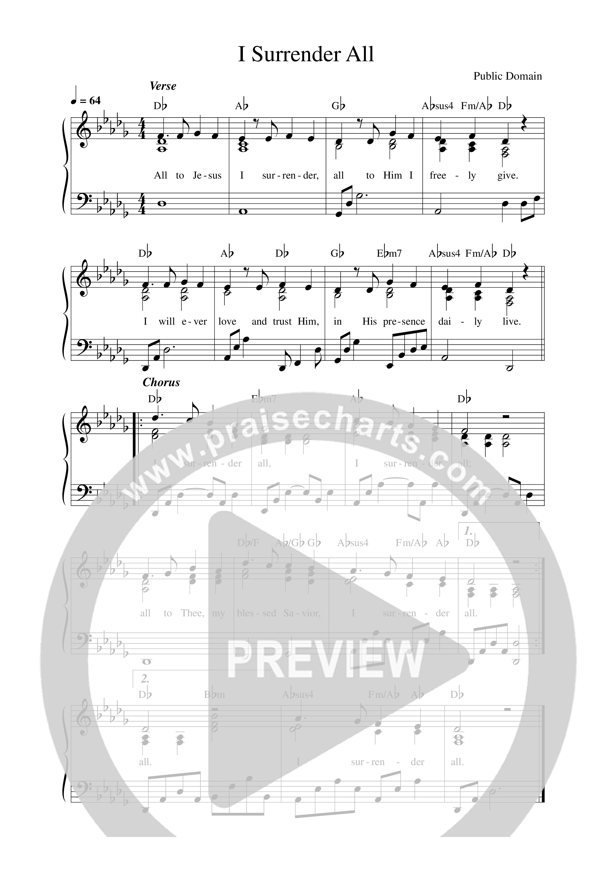 I Surrender All Lead Sheet Melody (Mission House)