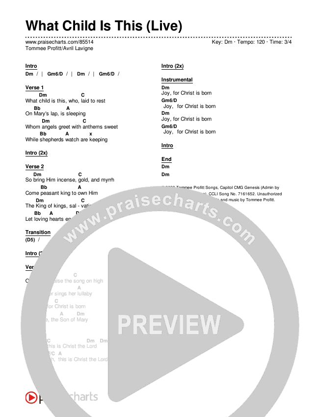 What Child Is This (Live) Chord Chart (Tommee Profitt / Evvie McKinney)