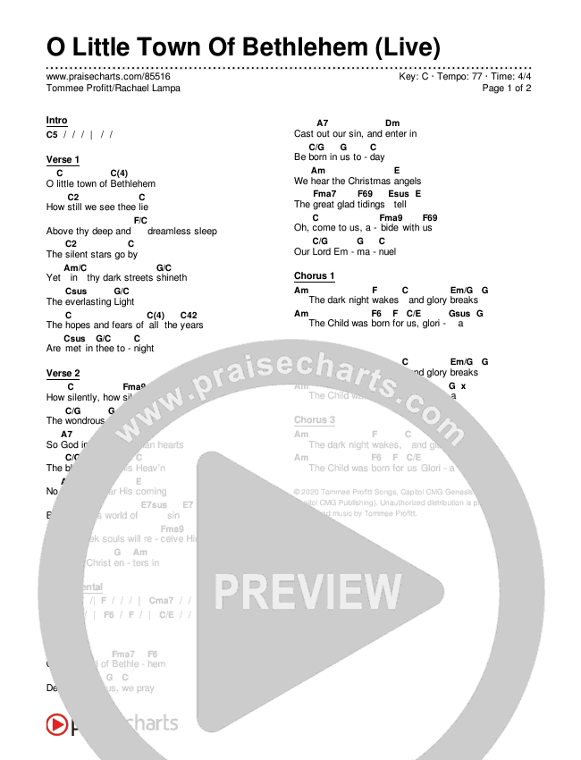 O Little Town Of Bethlehem (Live) Chord Chart (Tommee Profitt / Rachael Lampa)