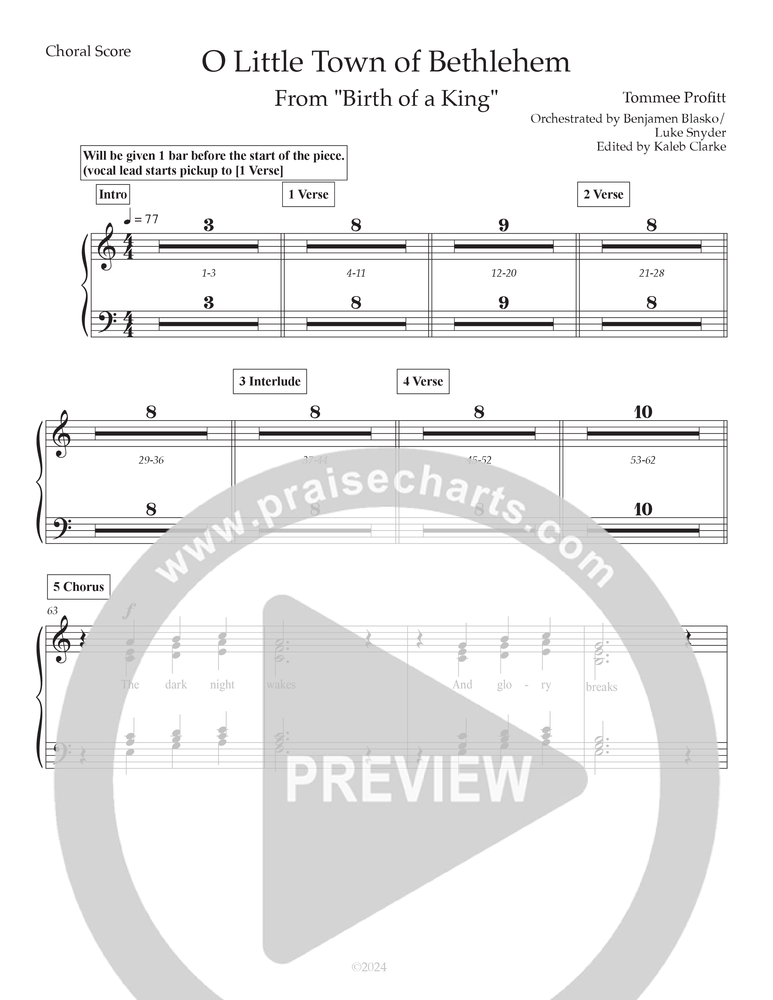 O Little Town Of Bethlehem (Live) Choir Sheet (SATB) (Tommee Profitt / Rachael Lampa)