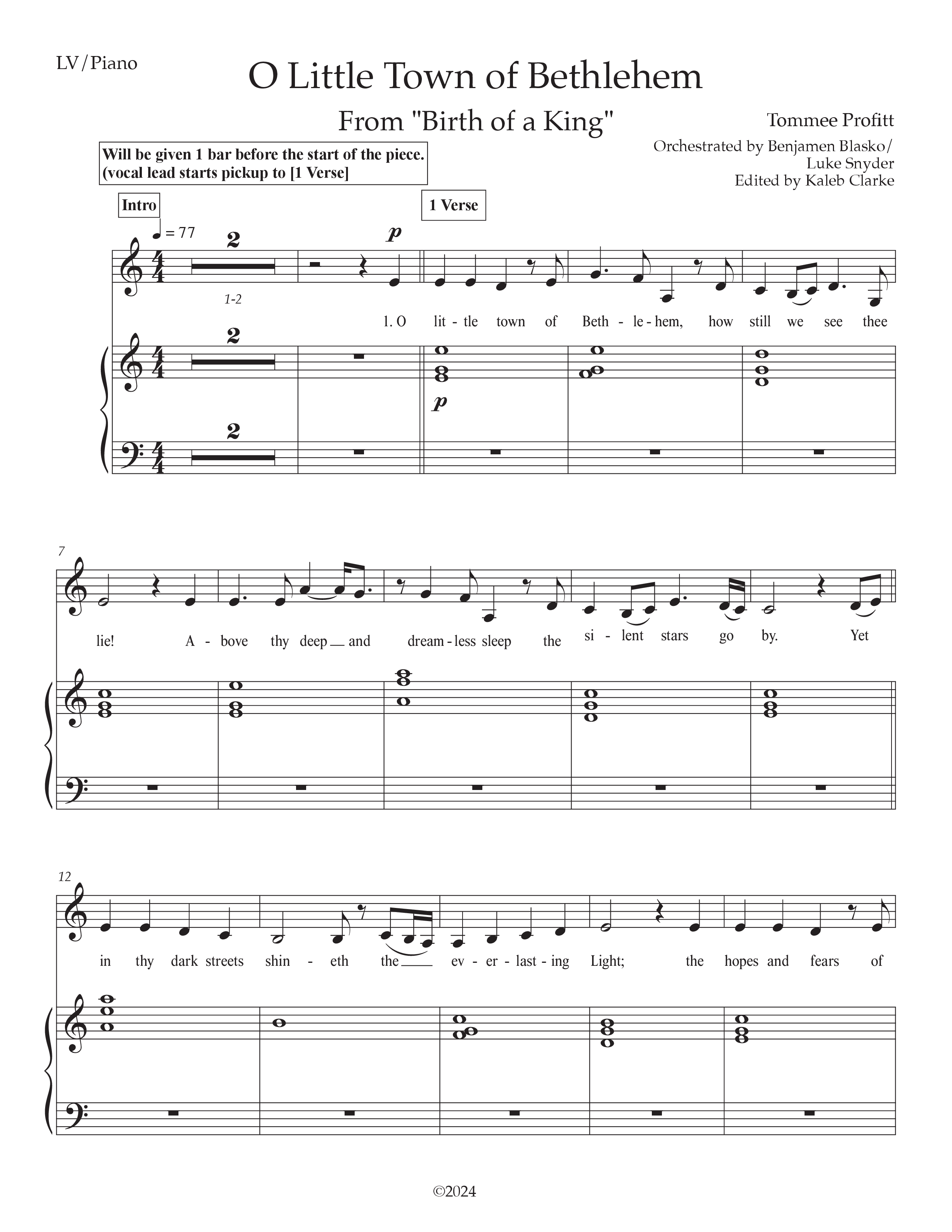 O Little Town Of Bethlehem (Live) Piano/Melody (Tommee Profitt / Rachael Lampa)