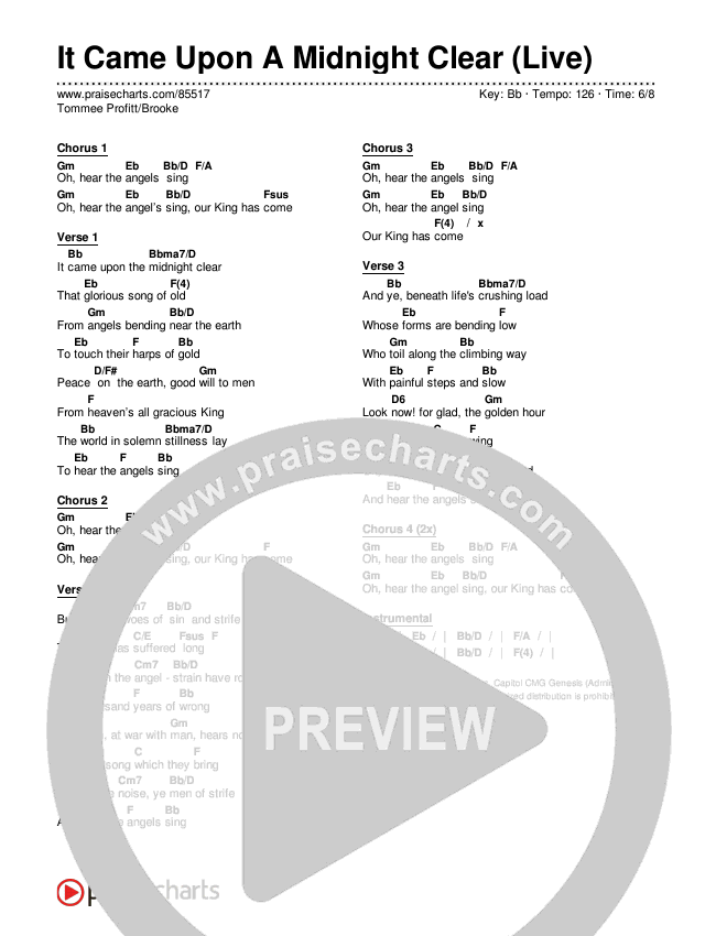 It Came Upon A Midnight Clear (Live) Chord Chart (Tommee Profitt / Brooke)
