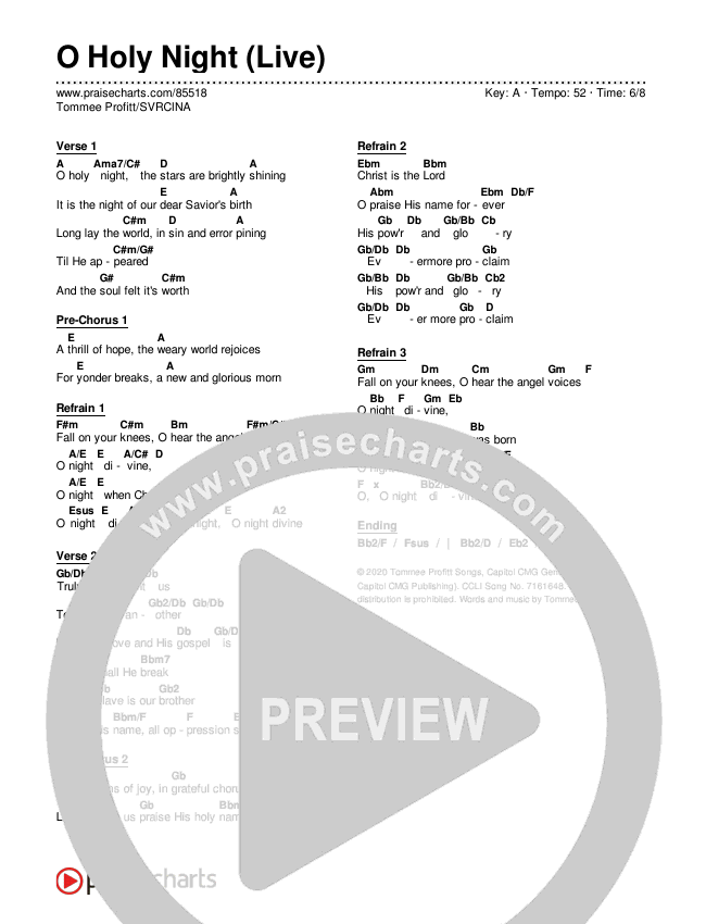 O Holy Night (Live) Chord Chart (Tommee Profitt / SVRCINA / Tauren Wells)