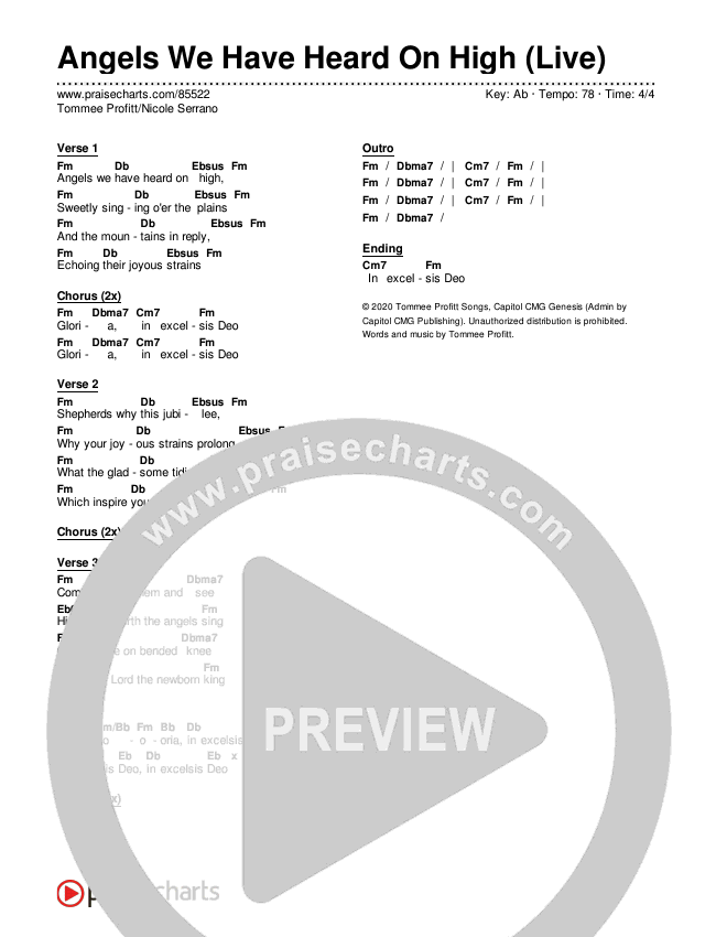 Angels We Have Heard On High (Live) Chord Chart (Tommee Profitt / Nicole Serrano / Steven Malcolm)