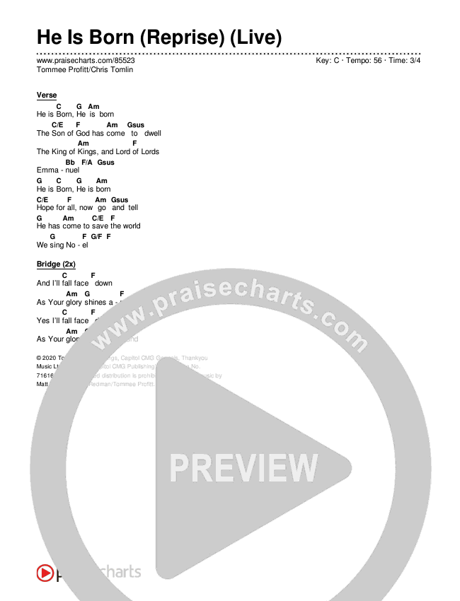 He Is Born (Reprise) (Live) Chord Chart (Tommee Profitt / Daniel Saint Black)