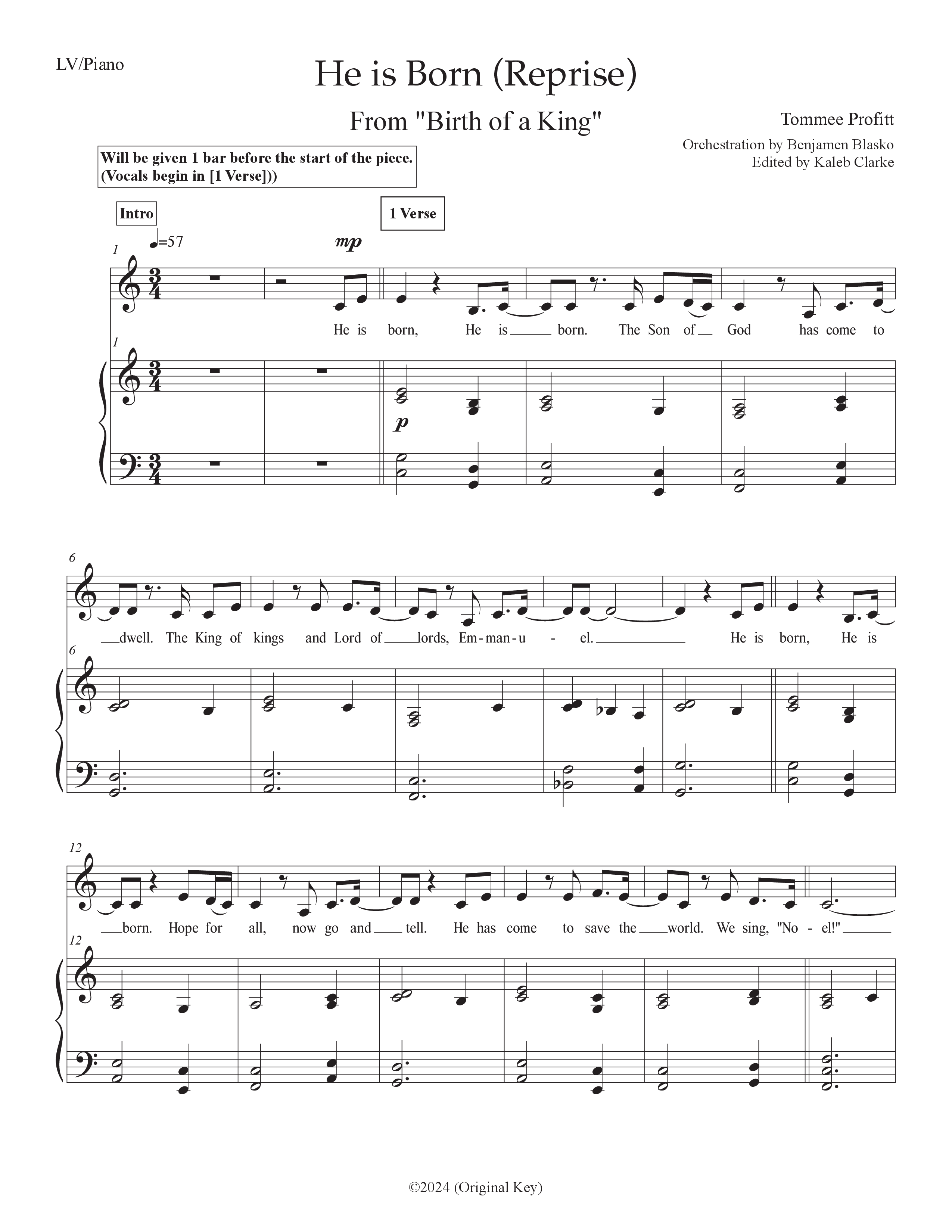 He Is Born (Reprise) (Live) Piano/Melody (Tommee Profitt / Daniel Saint Black)