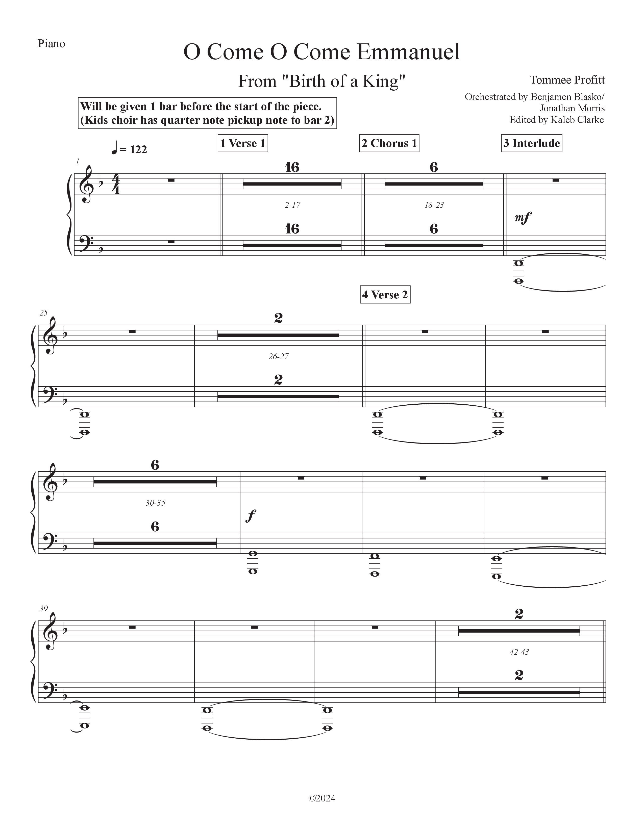 O Come O Come Emmanuel (Live) Piano Sheet (Tommee Profitt)