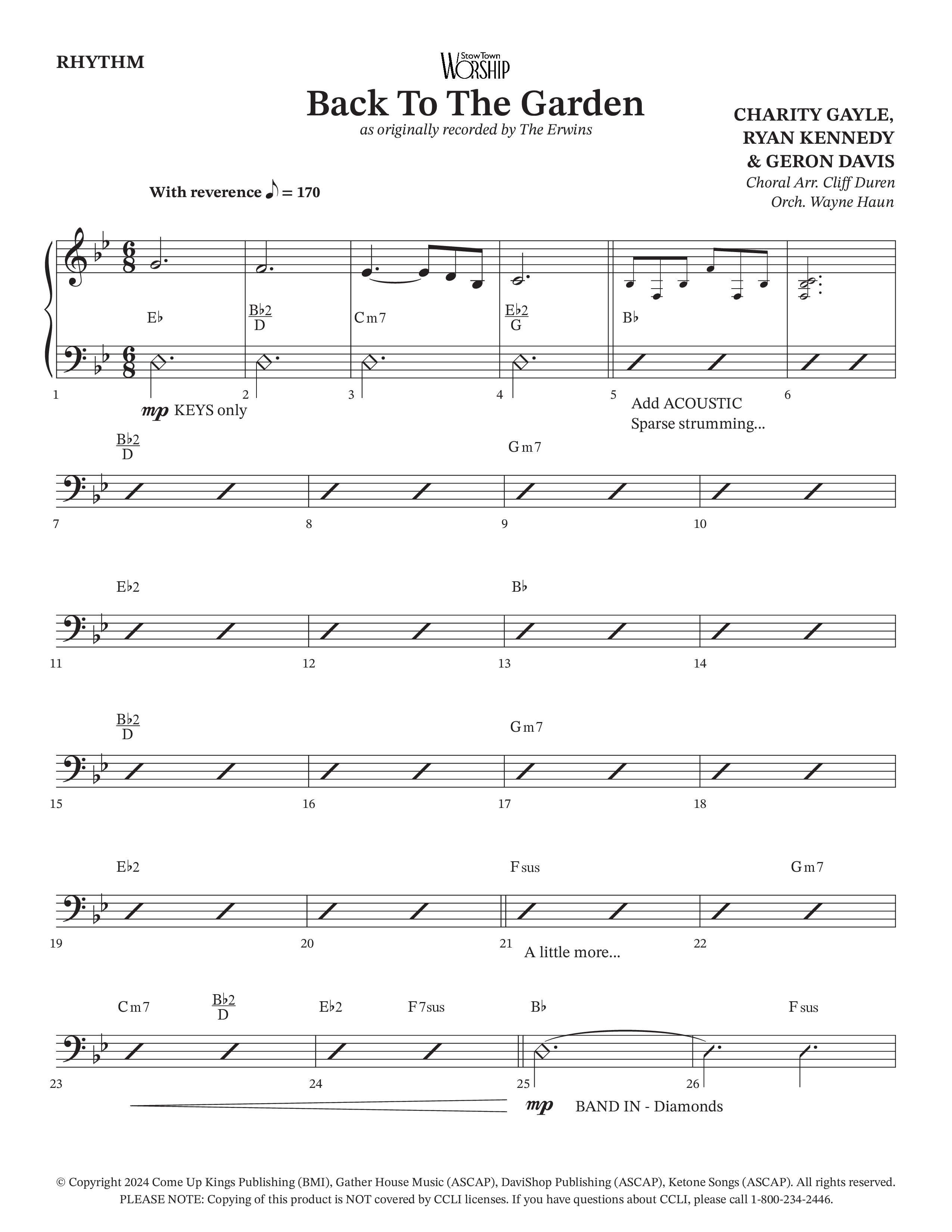 Back To The Garden (Choral Anthem SATB) Rhythm Chart (The Erwins / Arr. Cliff Duren / Arr. Wayne Haun)