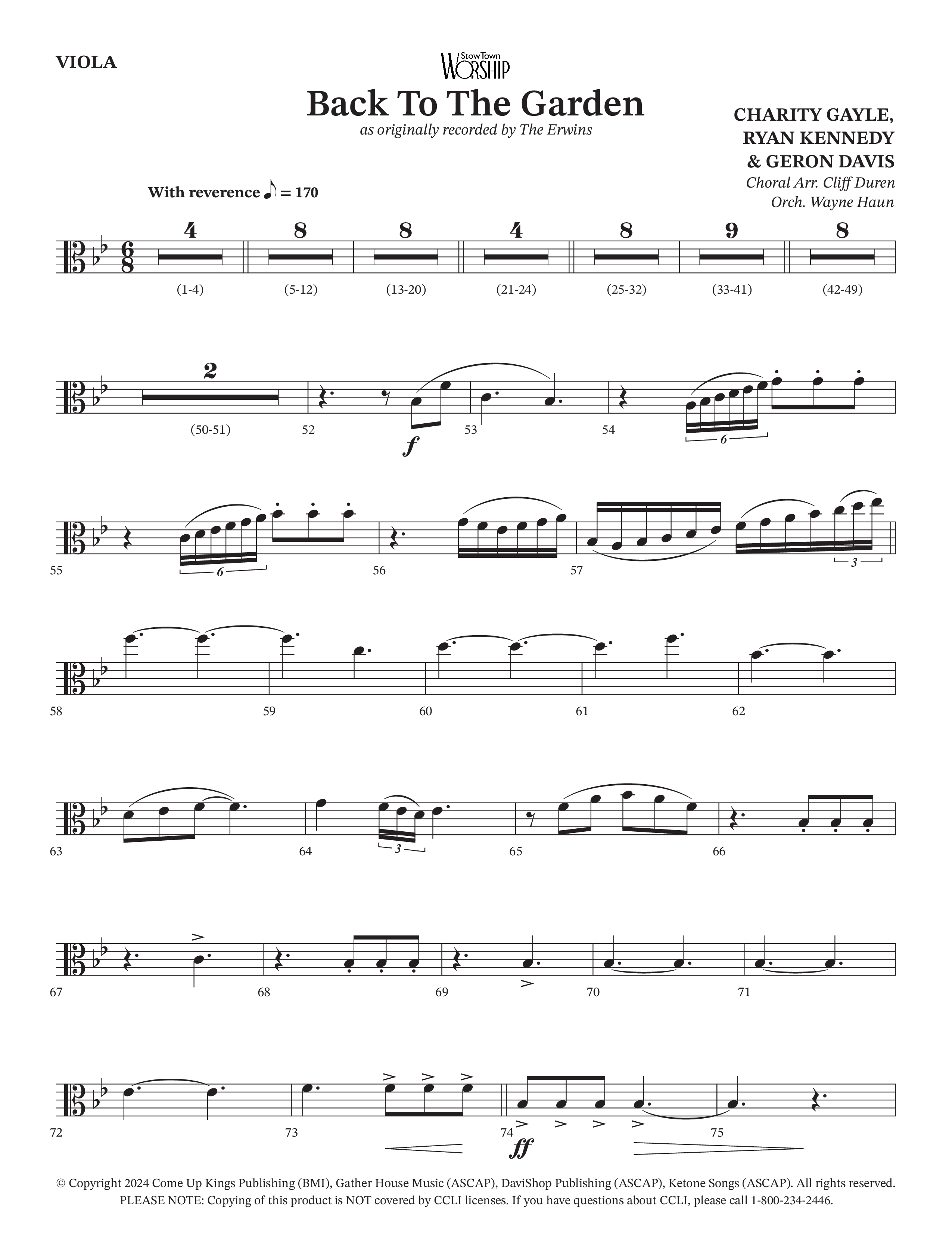 Back To The Garden (Choral Anthem SATB) Viola (The Erwins / Arr. Cliff Duren / Arr. Wayne Haun)