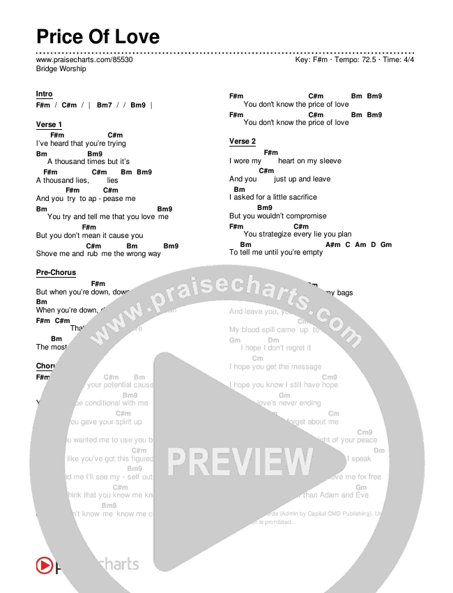 Price Of Love Chords & Lyrics (Bridge Worship)