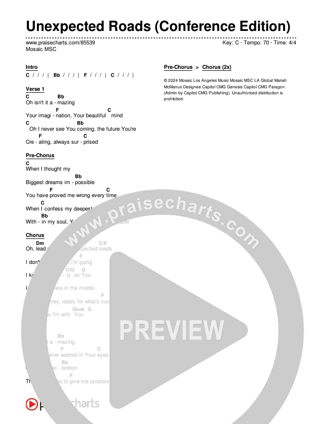 Unexpected Roads (Conference Edition) Chords & Lyrics (Mosaic MSC)