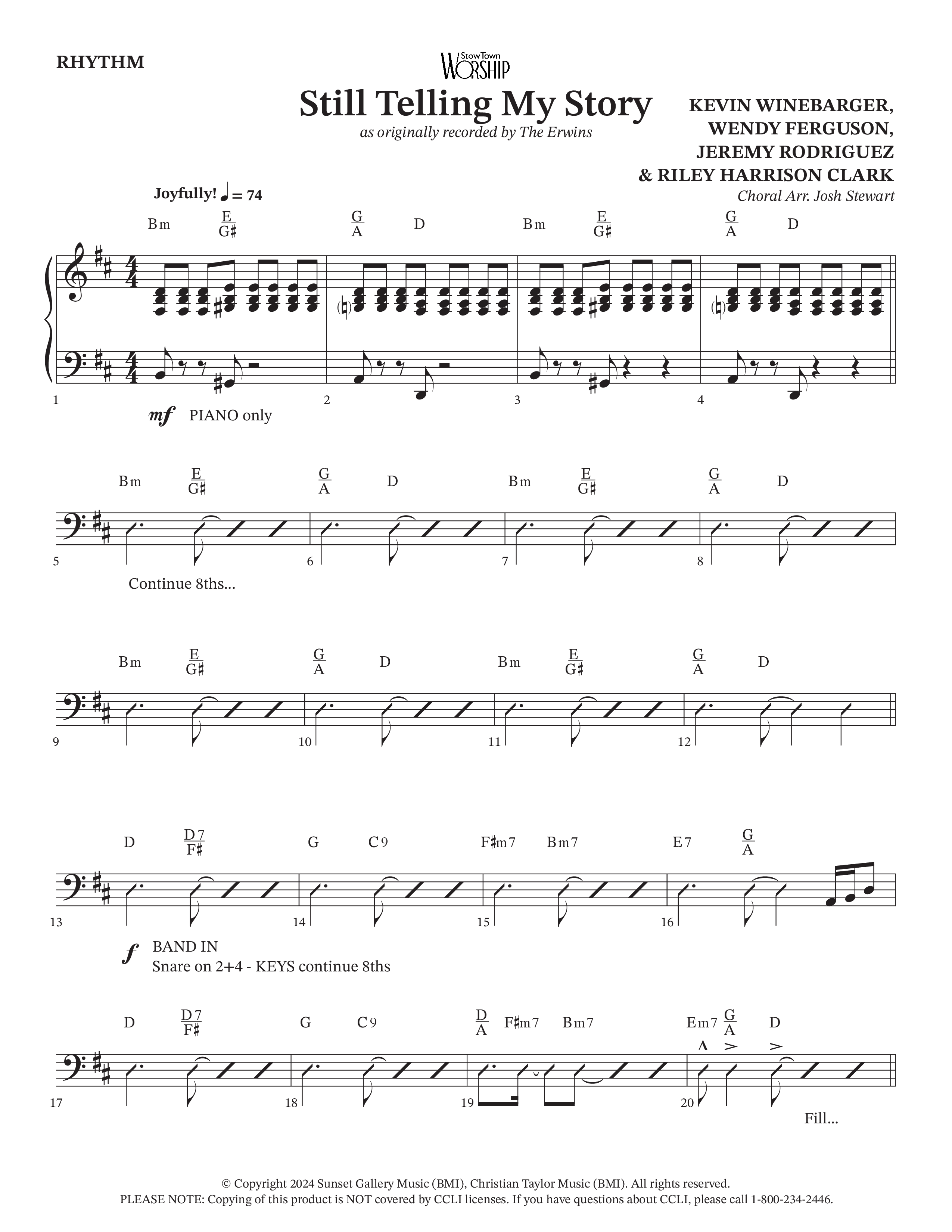 Still Telling My Story (Choral Anthem SATB) Rhythm Chart (Arr. Josh Stewart / The Erwins)