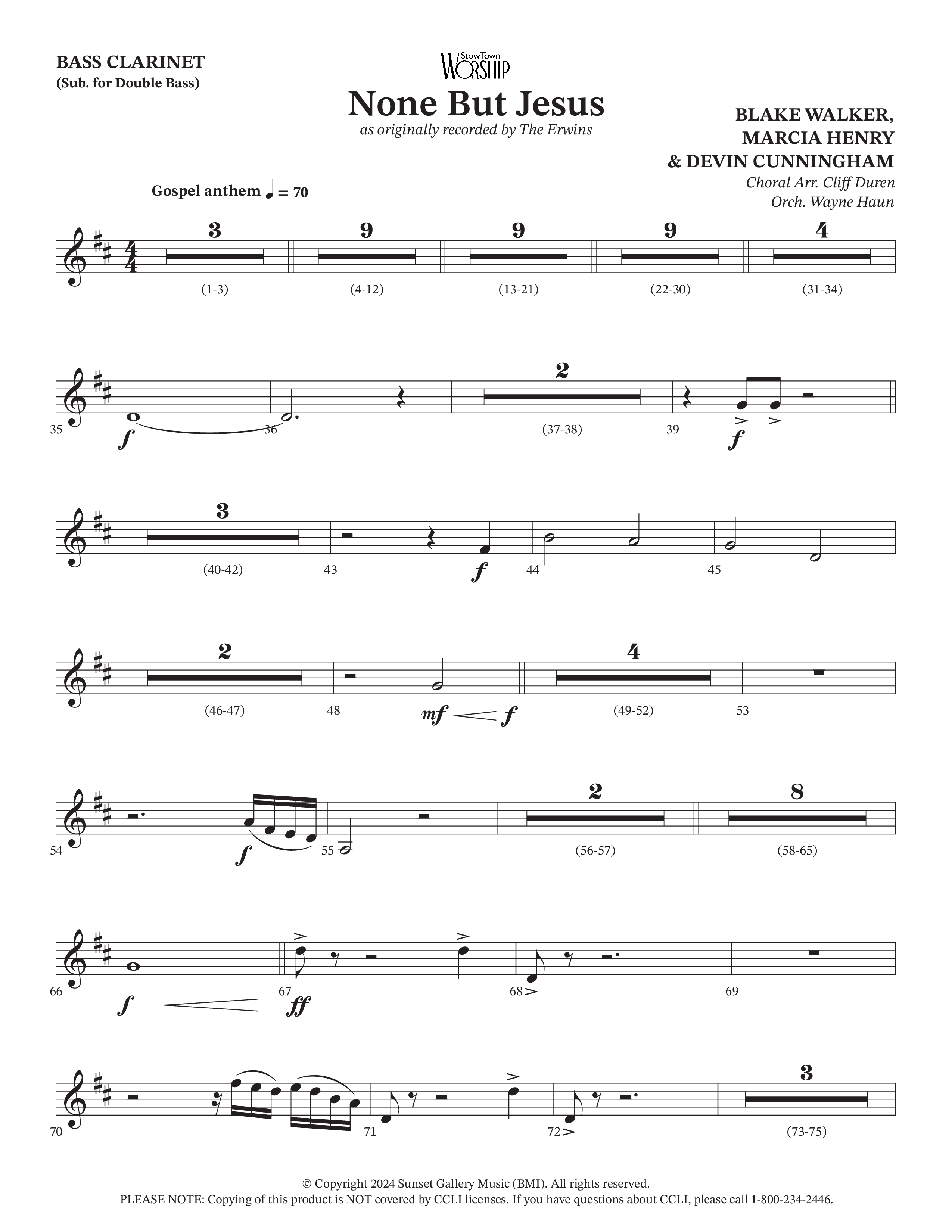 None But Jesus (Choral Anthem SATB) Bass Clarinet (Arr. Cliff Duren / Orch. Wayne Haun / The Erwins)