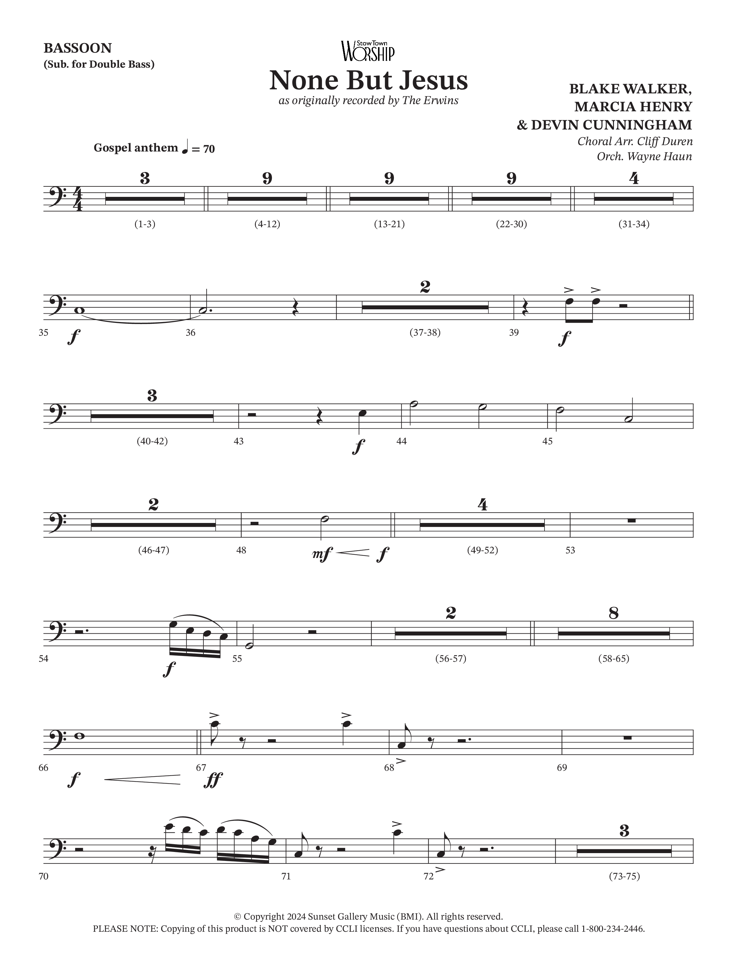 None But Jesus (Choral Anthem SATB) Bassoon (Arr. Cliff Duren / Orch. Wayne Haun / The Erwins)