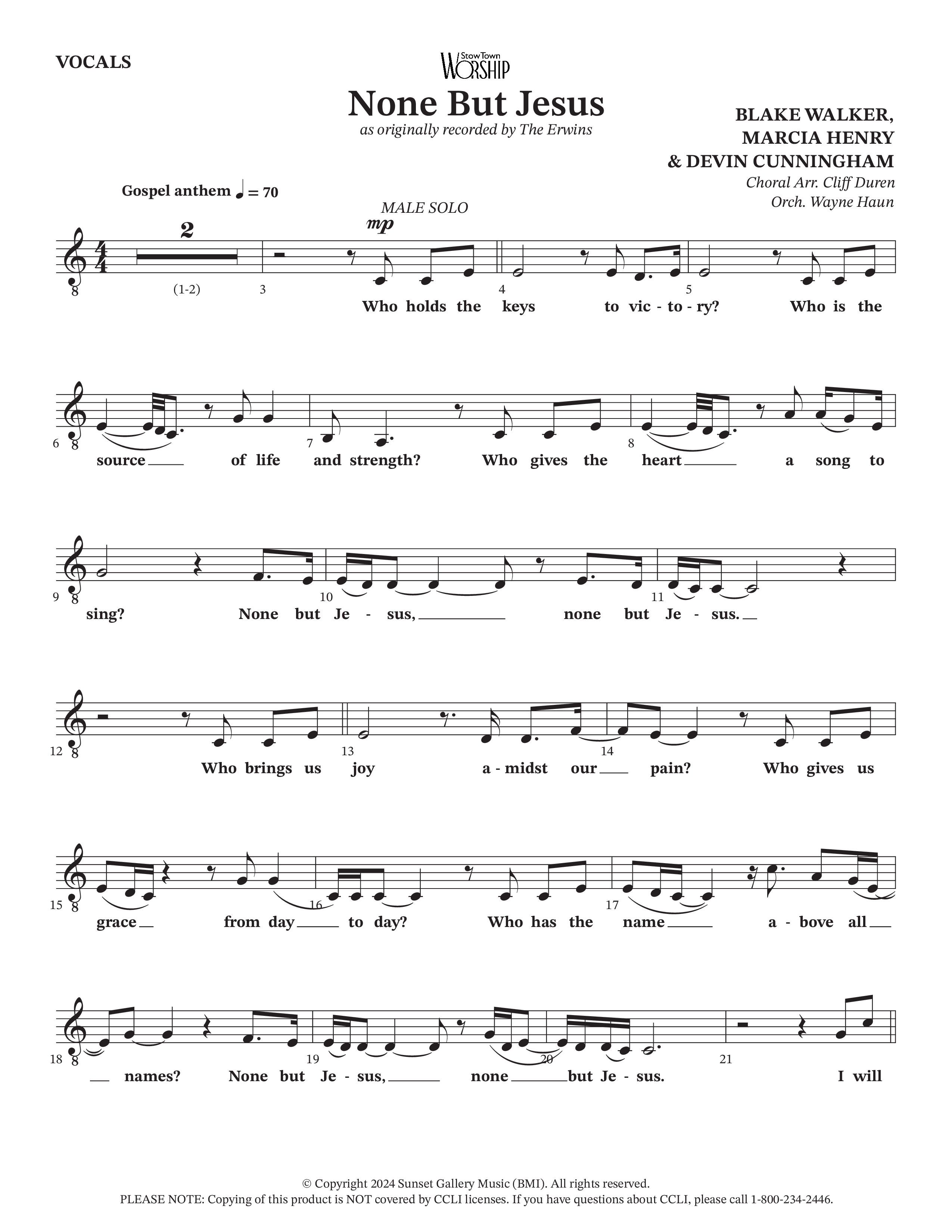 None But Jesus (Choral Anthem SATB) Choir Sheet (Arr. Cliff Duren / Orch. Wayne Haun / The Erwins)