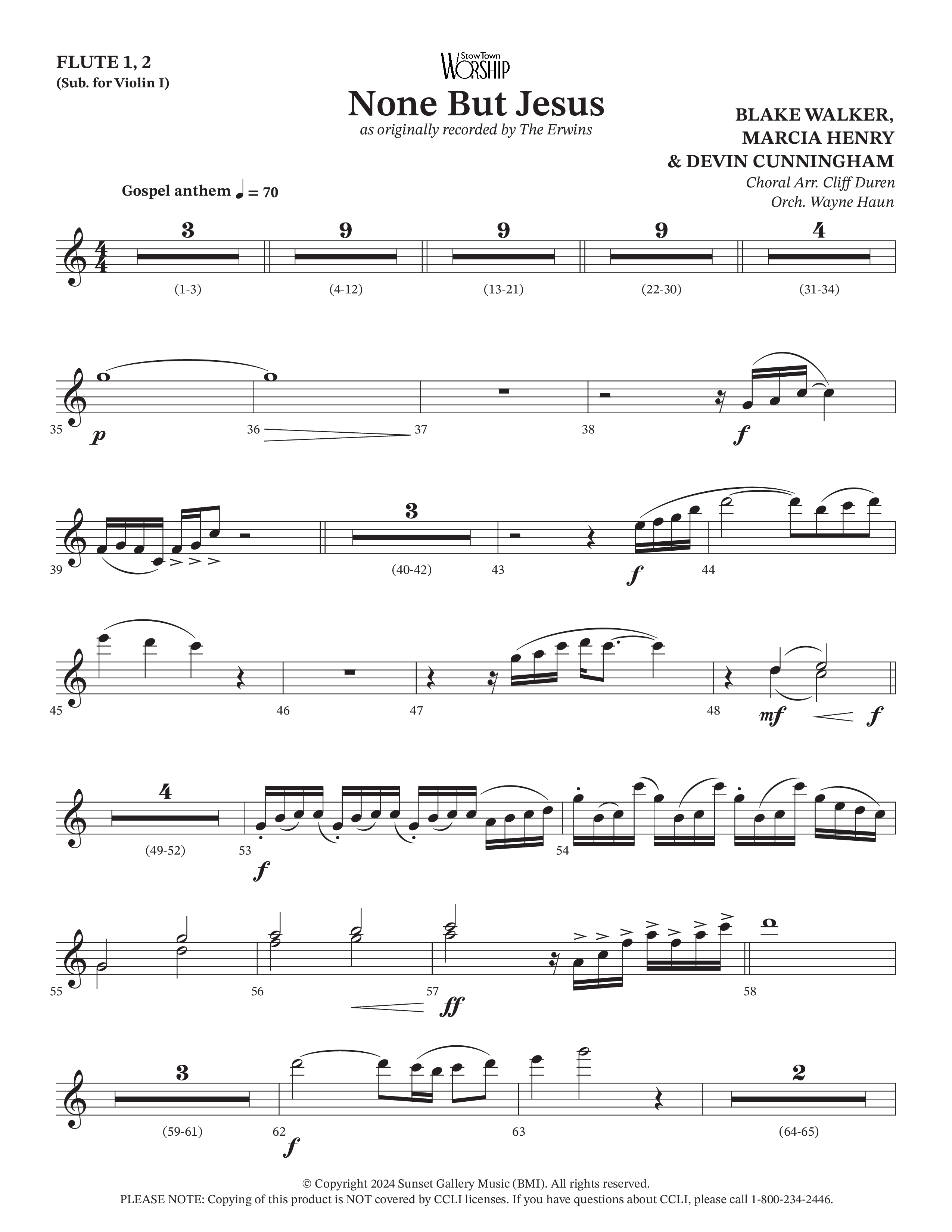 None But Jesus (Choral Anthem SATB) Flute 1/2 (Arr. Cliff Duren / Orch. Wayne Haun / The Erwins)
