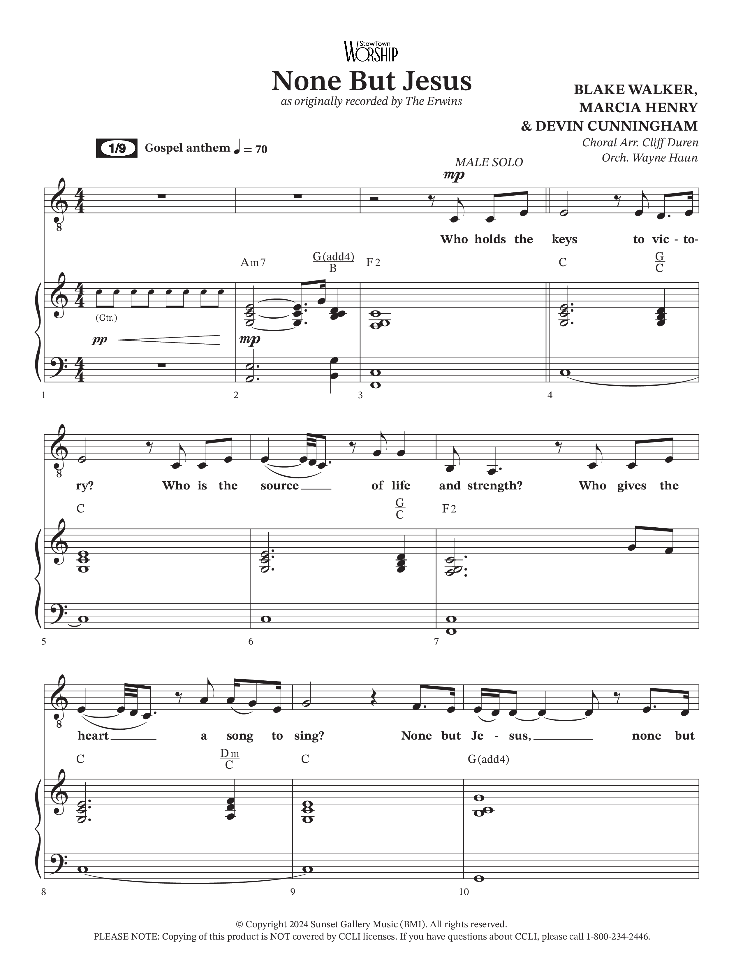 None But Jesus (Choral Anthem SATB) Piano/Vocal (SATB) (Arr. Cliff Duren / Orch. Wayne Haun / The Erwins)