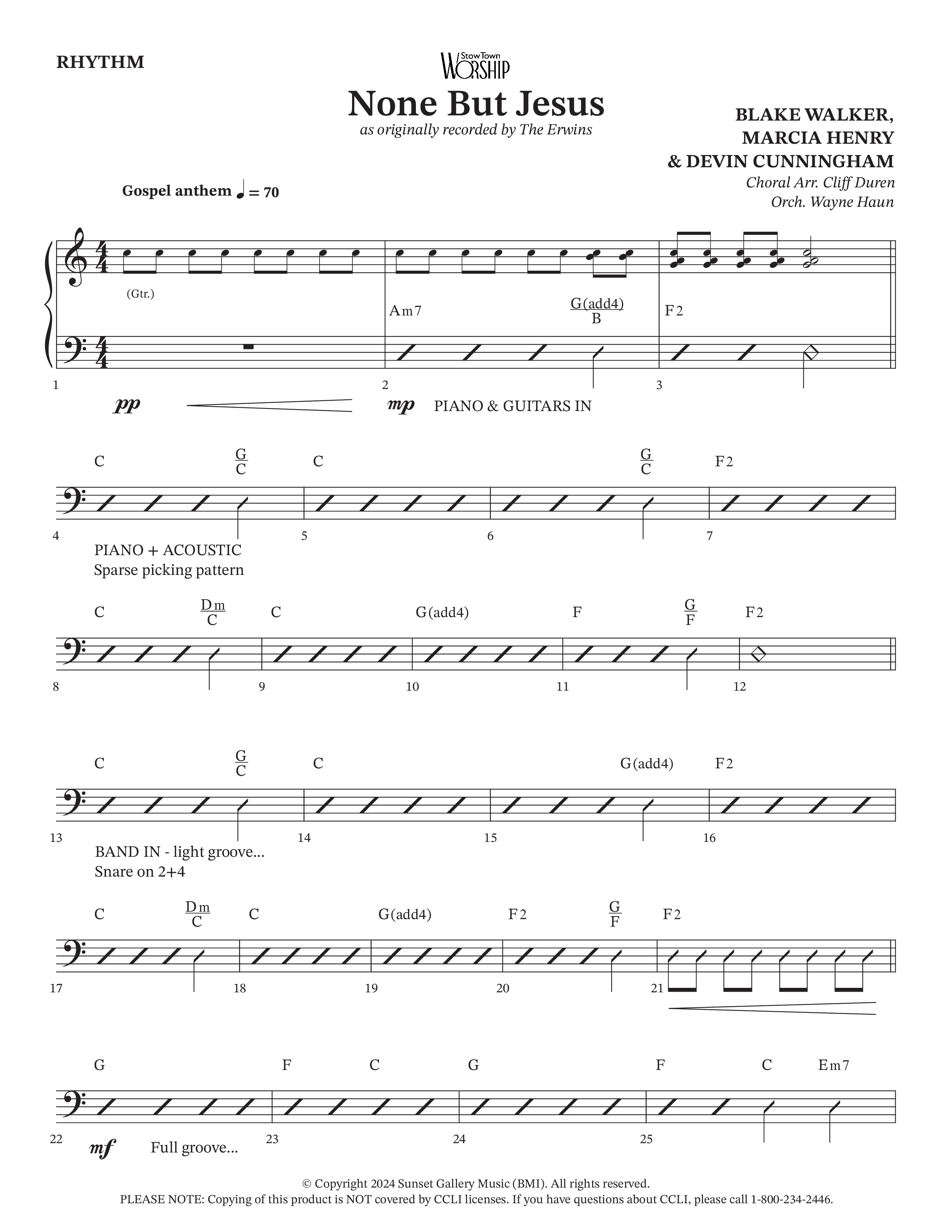 None But Jesus (Choral Anthem SATB) Rhythm Chart (Arr. Cliff Duren / Orch. Wayne Haun / The Erwins)