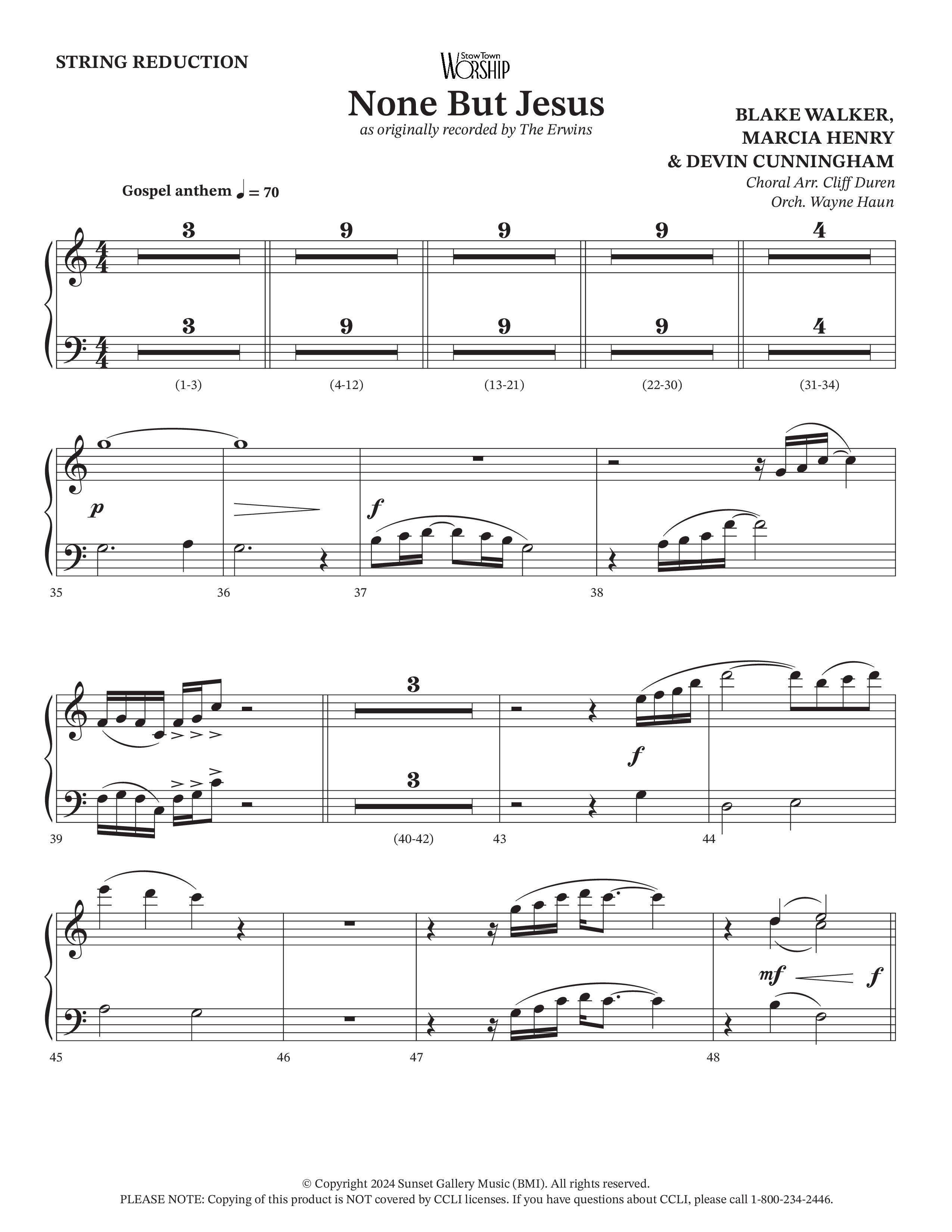 None But Jesus (Choral Anthem SATB) String Reduction (Arr. Cliff Duren / Orch. Wayne Haun / The Erwins)