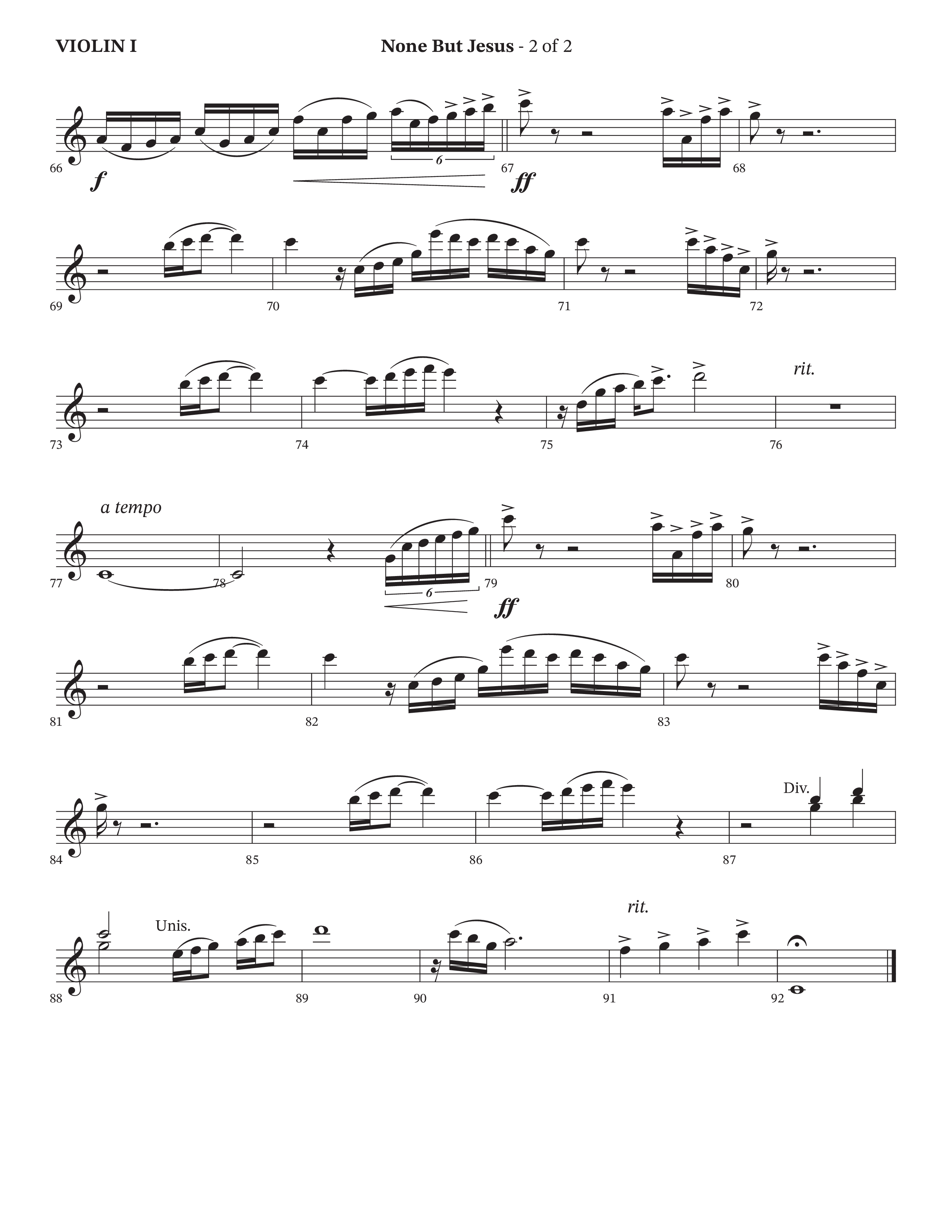 None But Jesus (Choral Anthem SATB) Violin 1 (Arr. Cliff Duren / Orch. Wayne Haun / The Erwins)