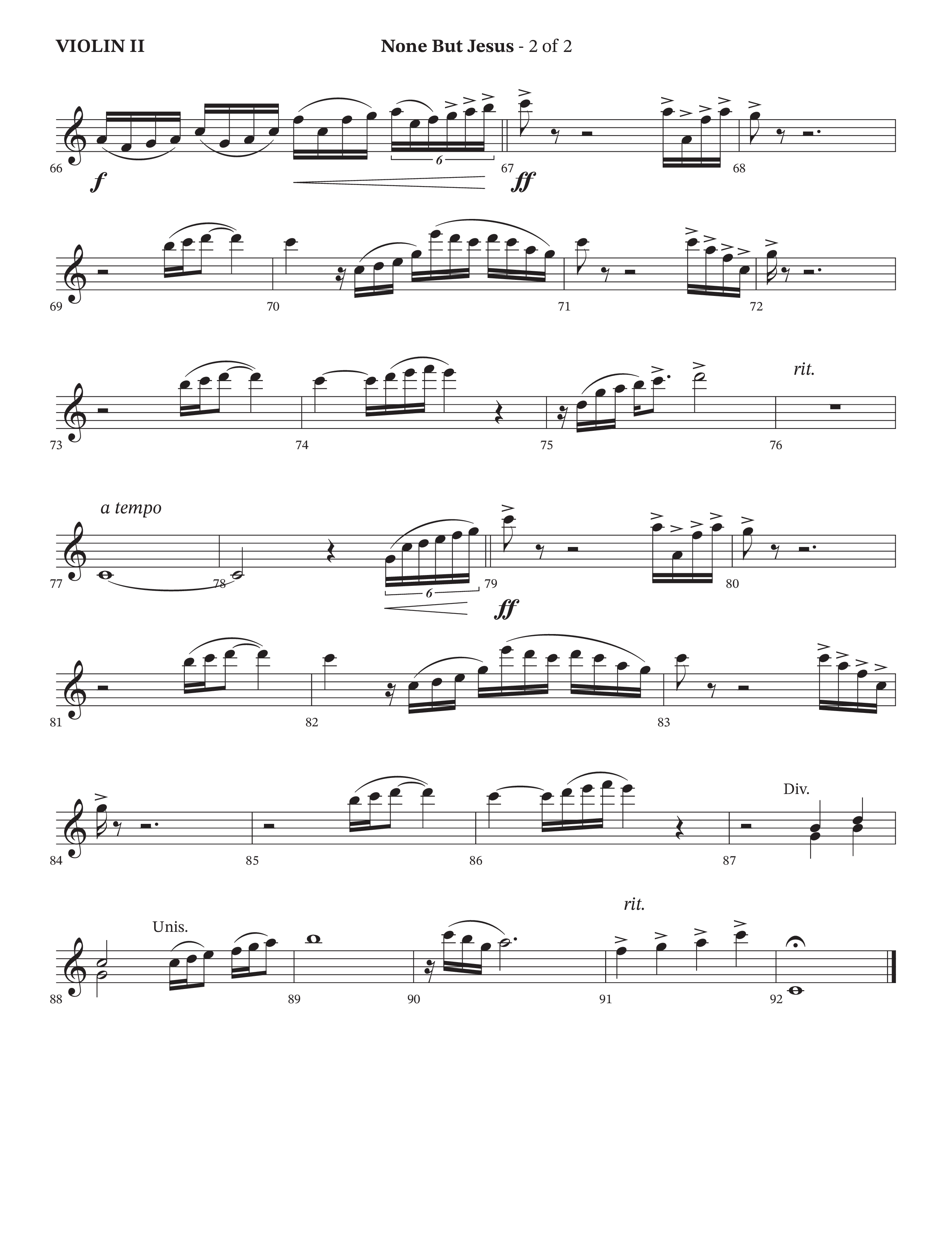 None But Jesus (Choral Anthem SATB) Violin 2 (Arr. Cliff Duren / Orch. Wayne Haun / The Erwins)