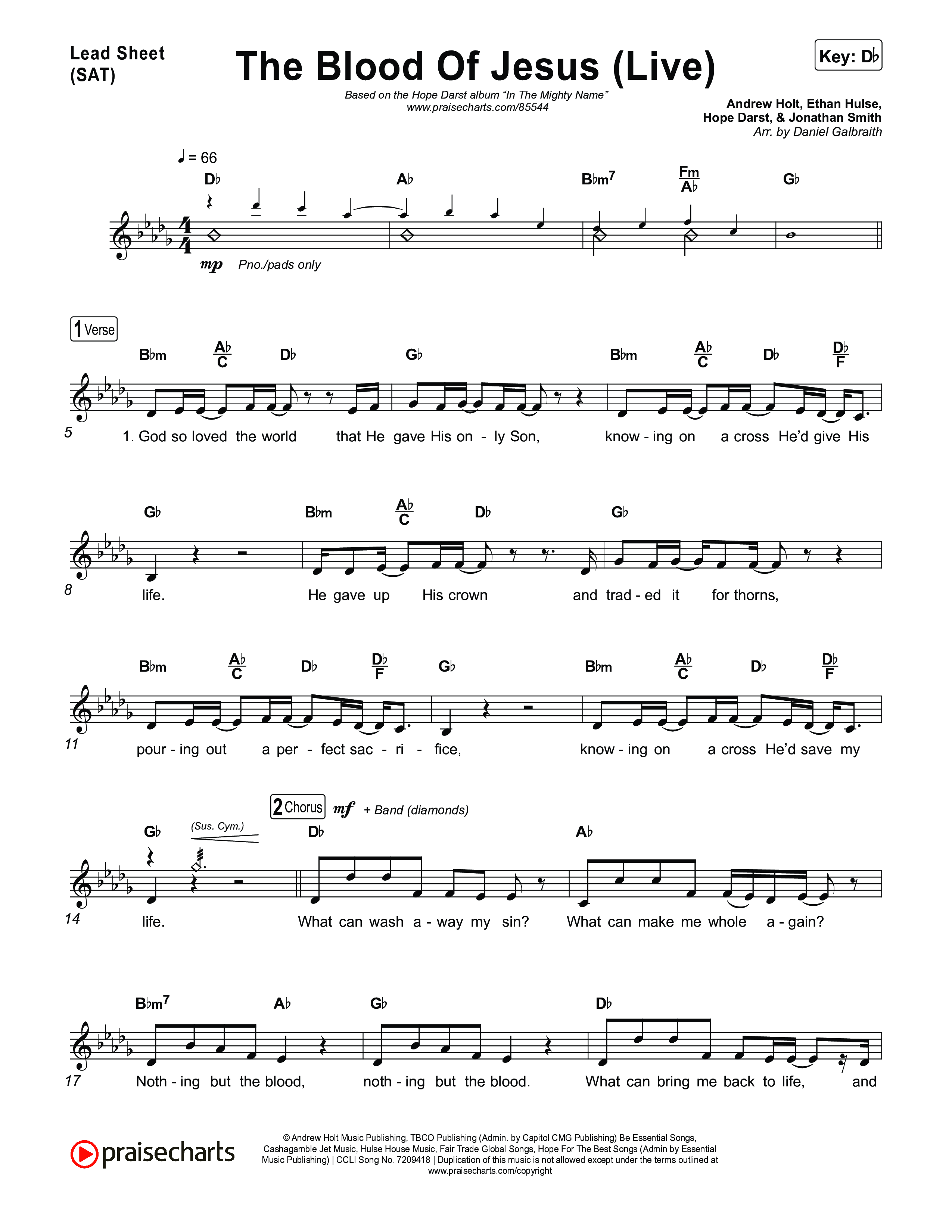 The Blood Of Jesus (Live) Lead Sheet (SAT) (Hope Darst)