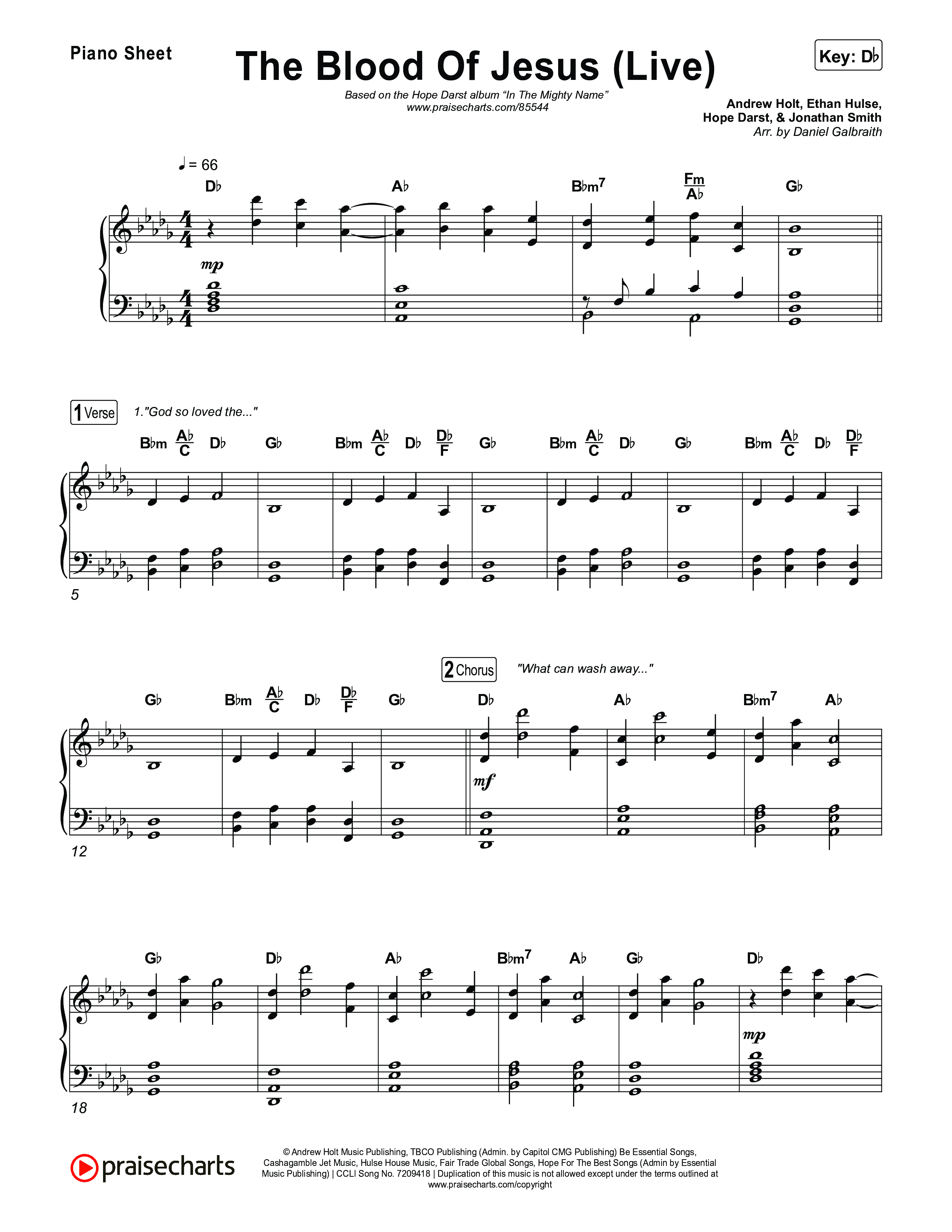 The Blood Of Jesus (Live) Piano Sheet (Hope Darst)