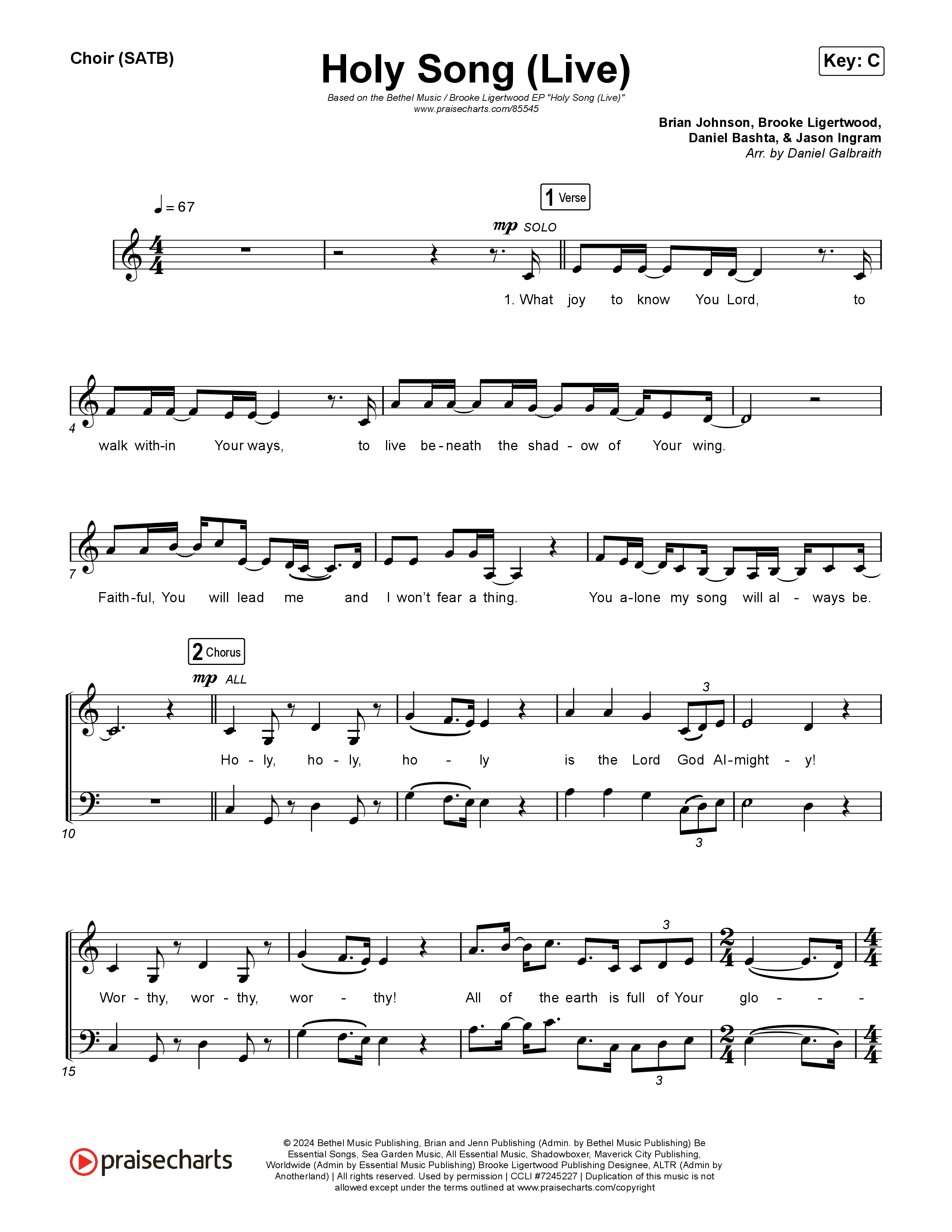 Holy Song (Live) Choir Sheet (SATB) (Bethel Music / Brooke Ligertwood)