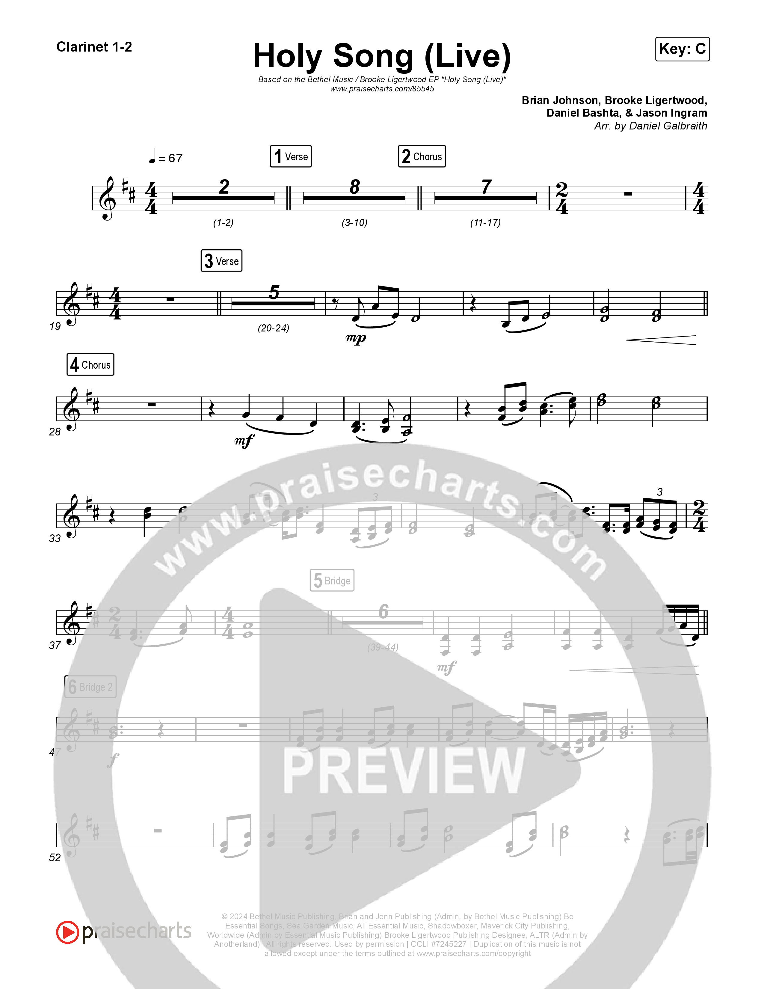 Holy Song (Live) Clarinet 1,2 (Bethel Music / Brooke Ligertwood)