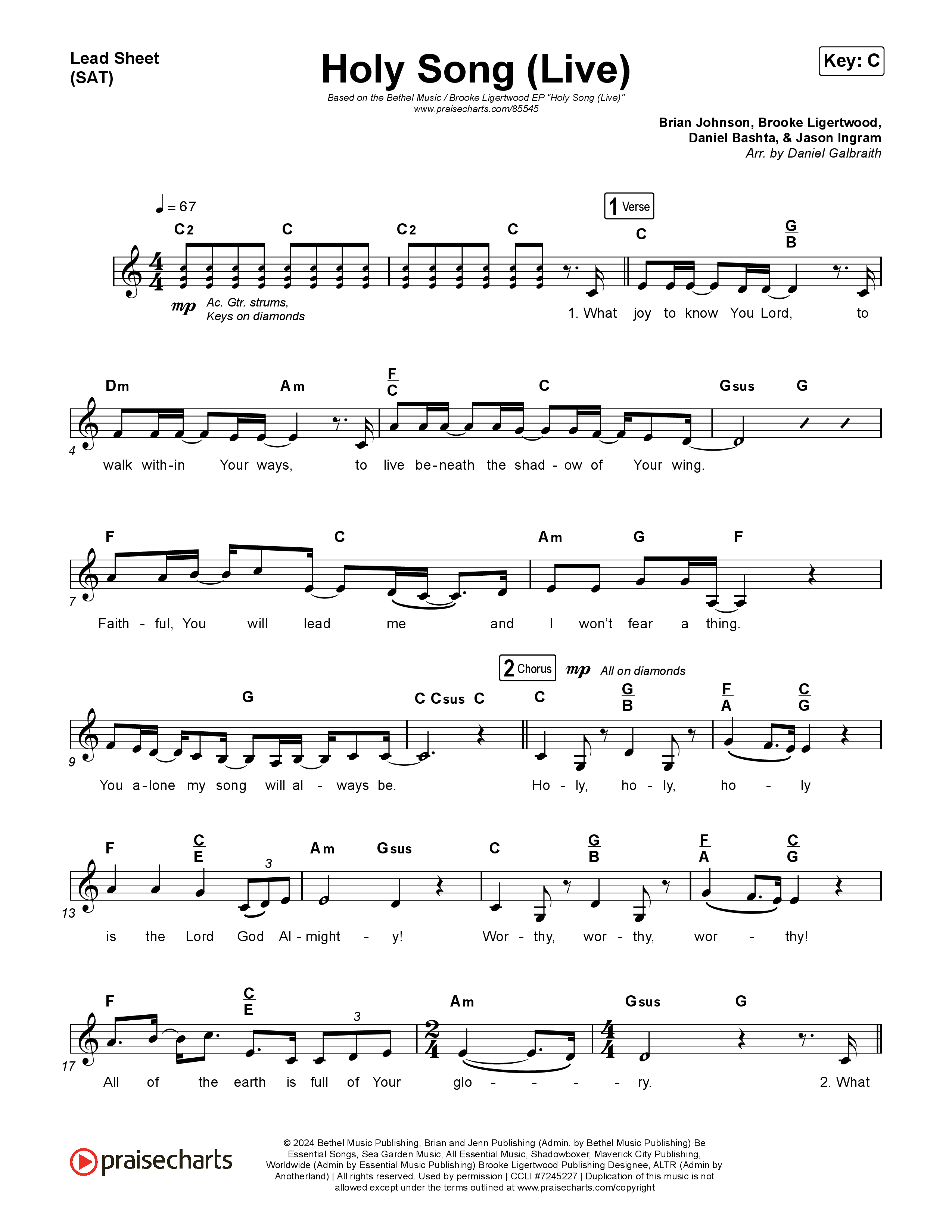 Holy Song (Live) Lead Sheet (SAT) (Bethel Music / Brooke Ligertwood)