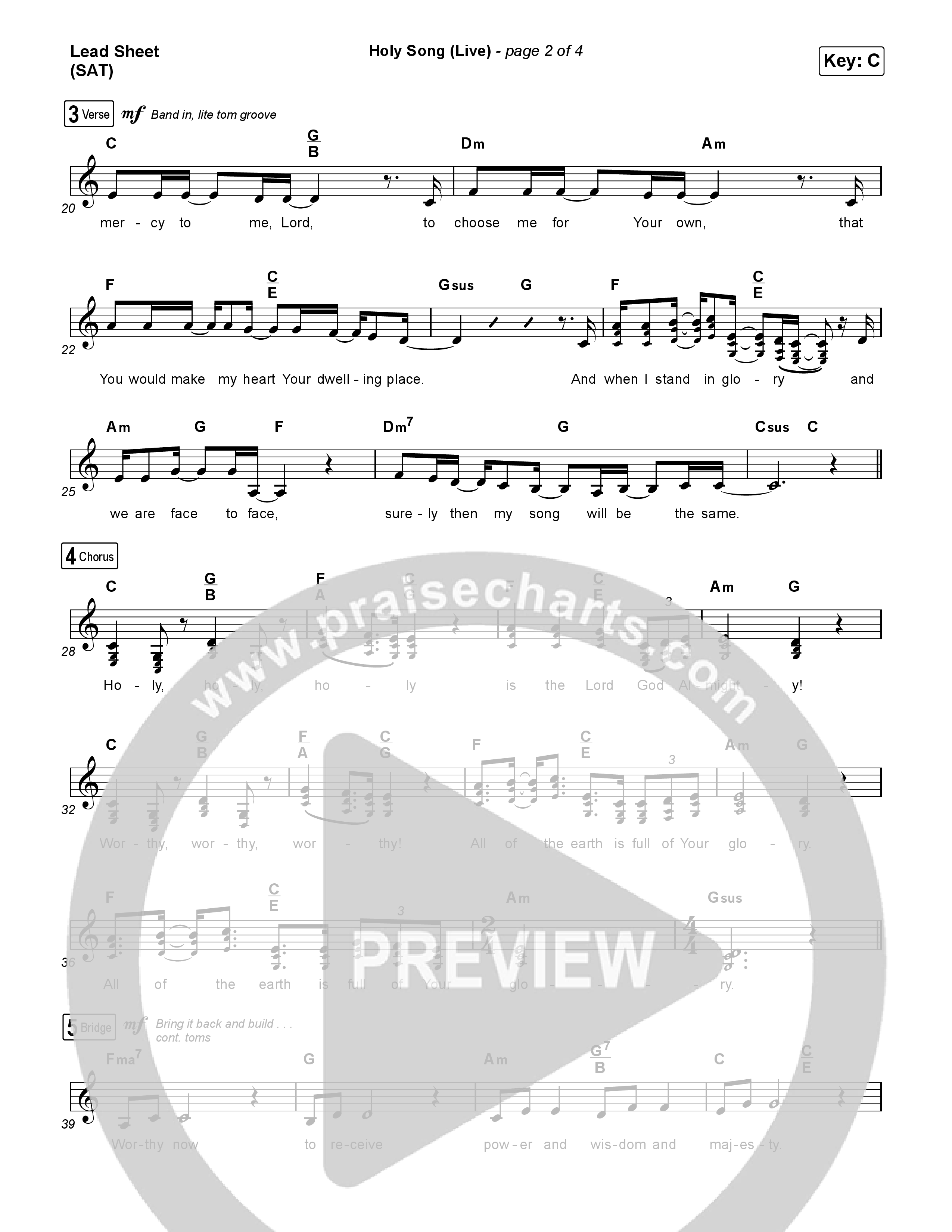 Holy Song (Live) Lead Sheet (SAT) (Bethel Music / Brooke Ligertwood)