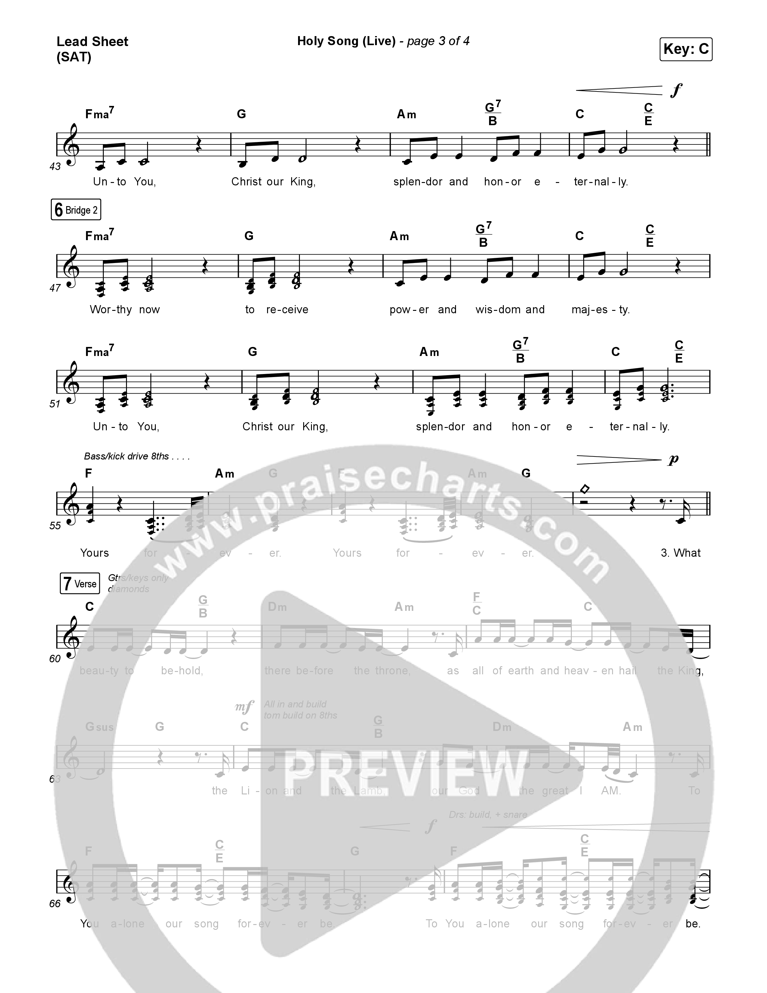 Holy Song (Live) Lead Sheet (SAT) (Bethel Music / Brooke Ligertwood)