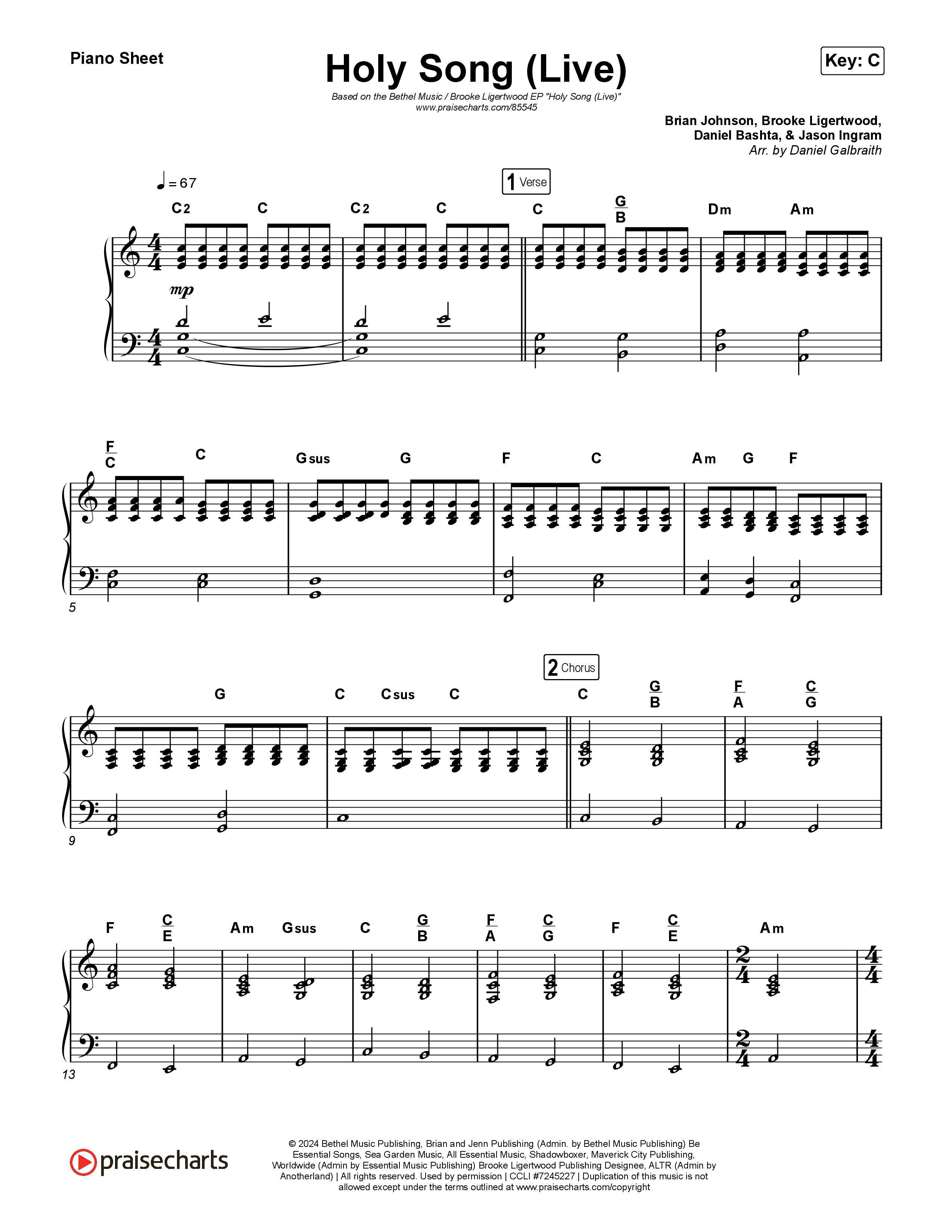 Holy Song (Live) Piano Sheet (Bethel Music / Brooke Ligertwood)