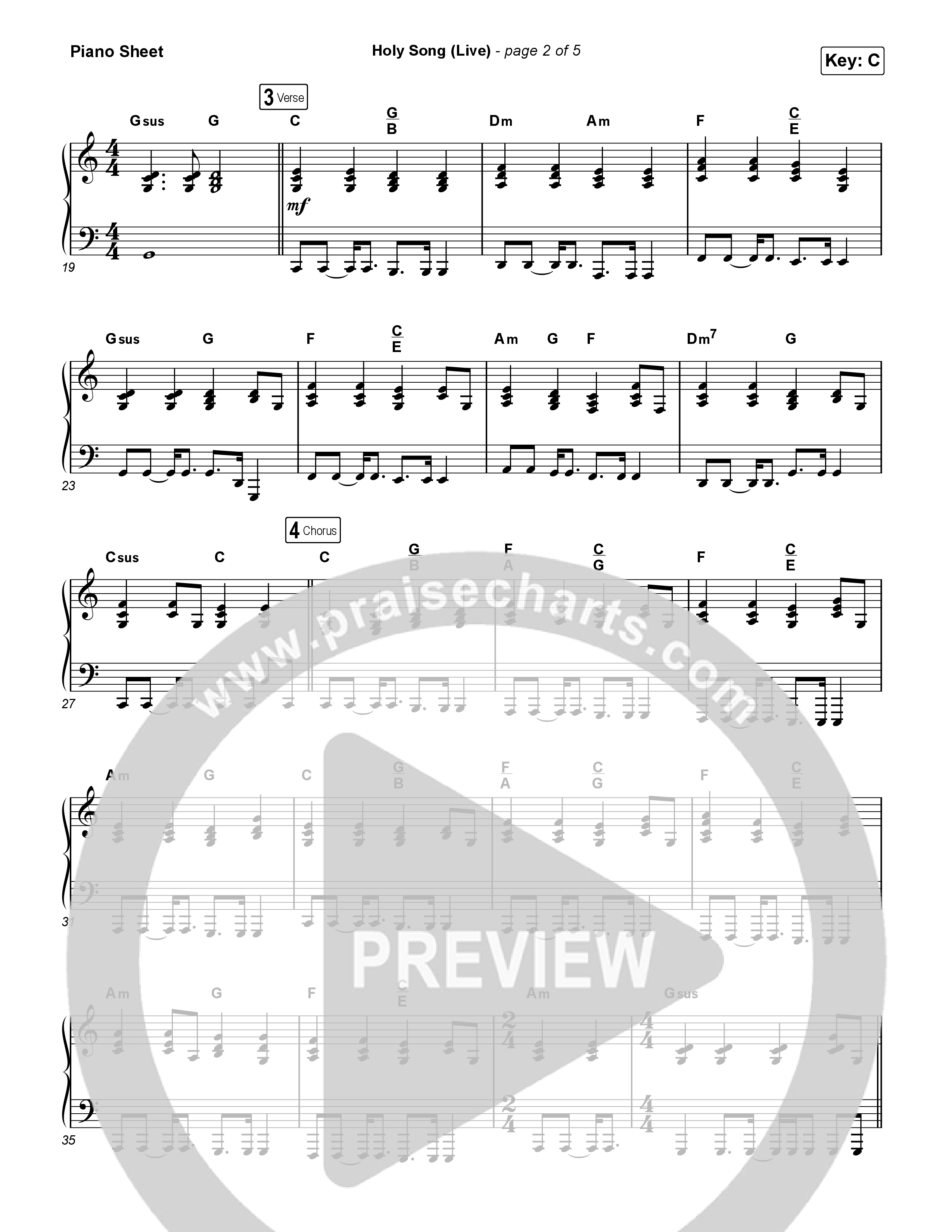 Holy Song (Live) Piano Sheet (Bethel Music / Brooke Ligertwood)