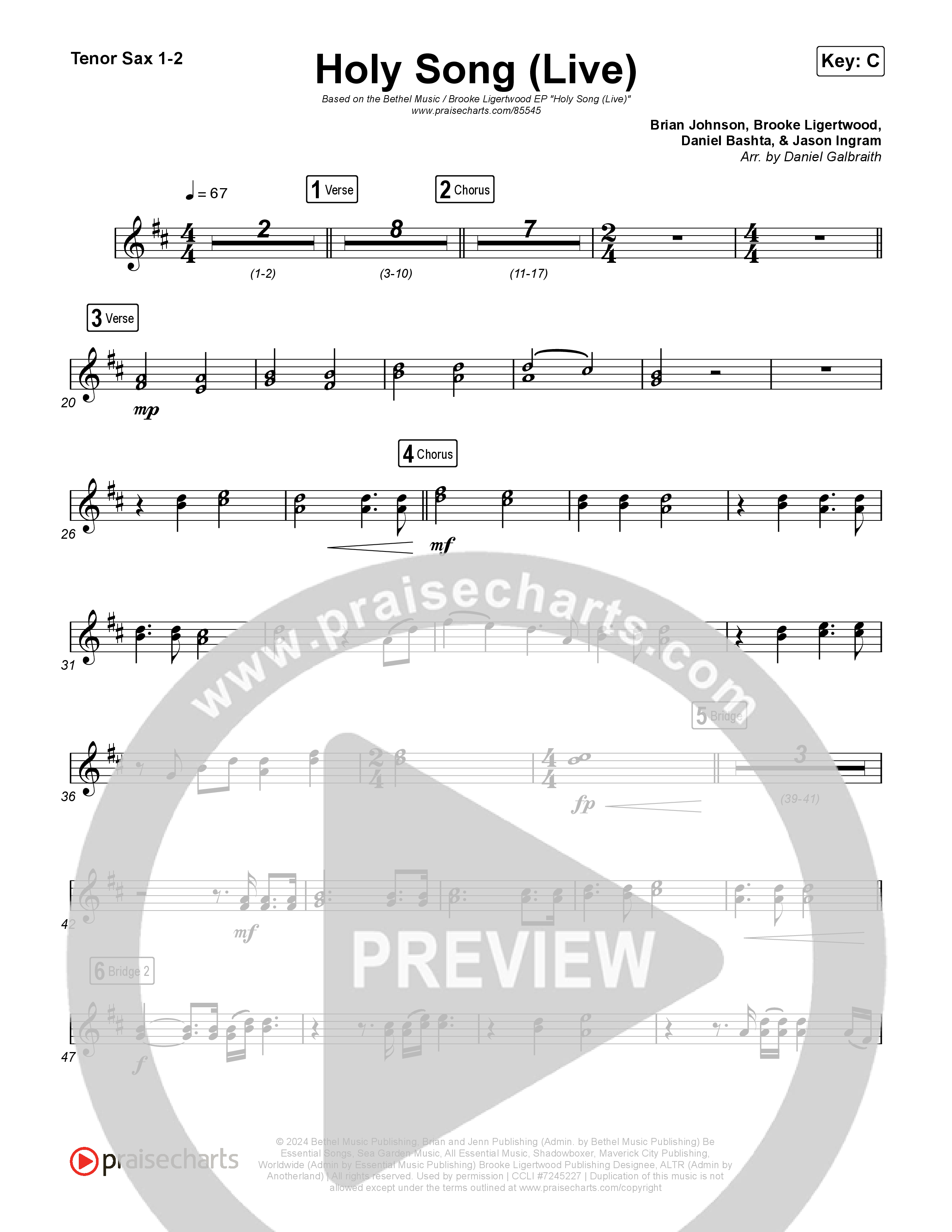 Holy Song (Live) Sax Pack (Bethel Music / Brooke Ligertwood)
