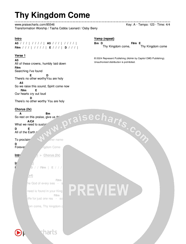 Thy Kingdom Come Chords & Lyrics (Transformation Worship / Tasha Cobbs Leonard / Osby Berry)