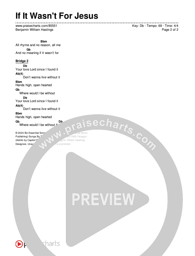 If It Wasn't For Jesus Chords & Lyrics (Benjamin William Hastings)