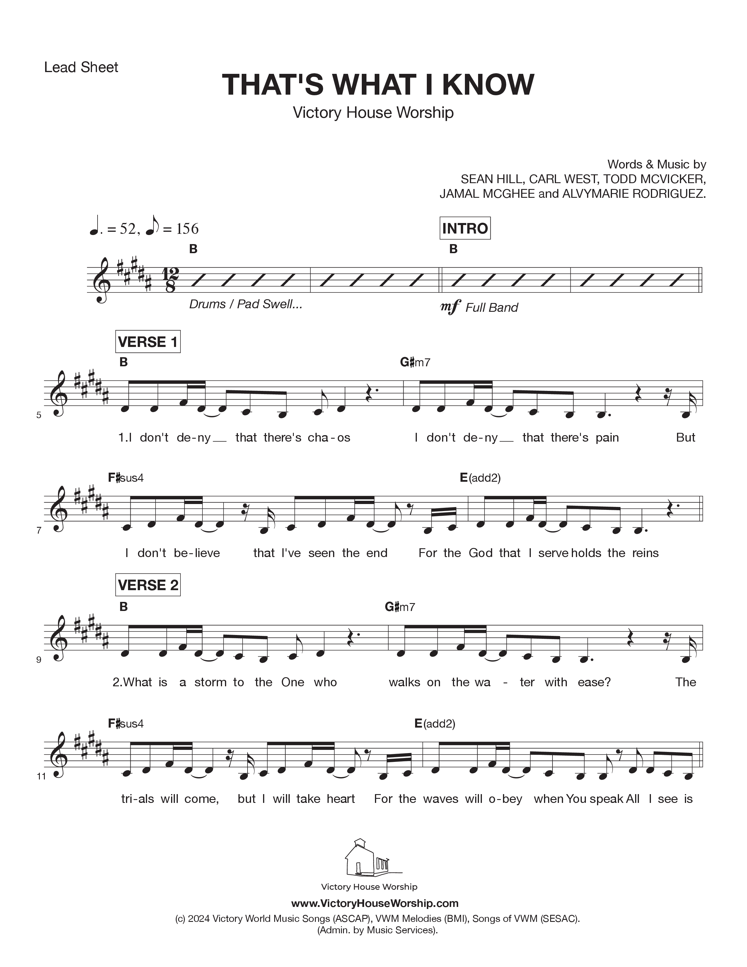 That's What I Know Lead Sheet Melody (Victory House Worship)